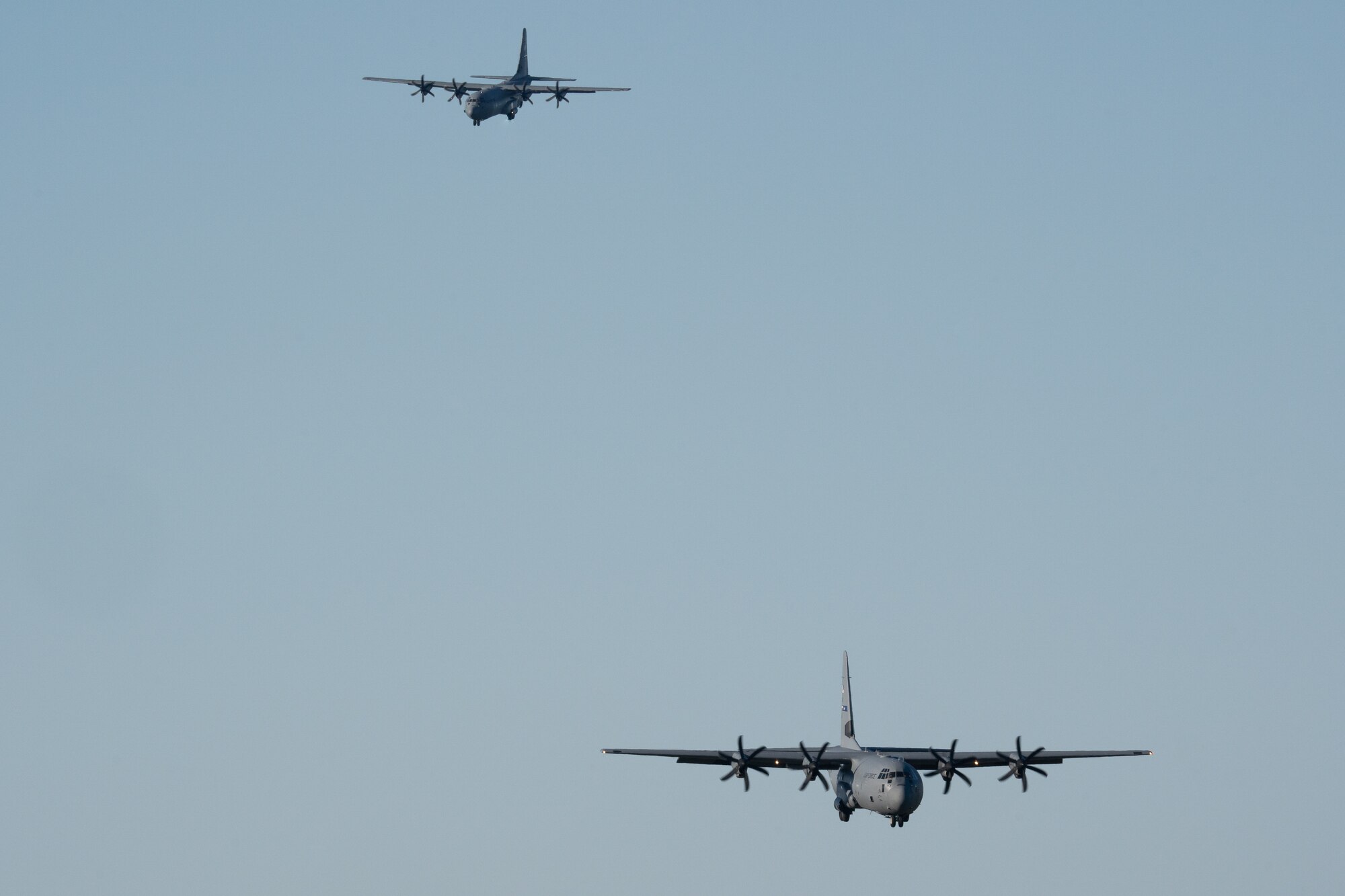 Two U.S. Air Force C-130J Super Hercules flying