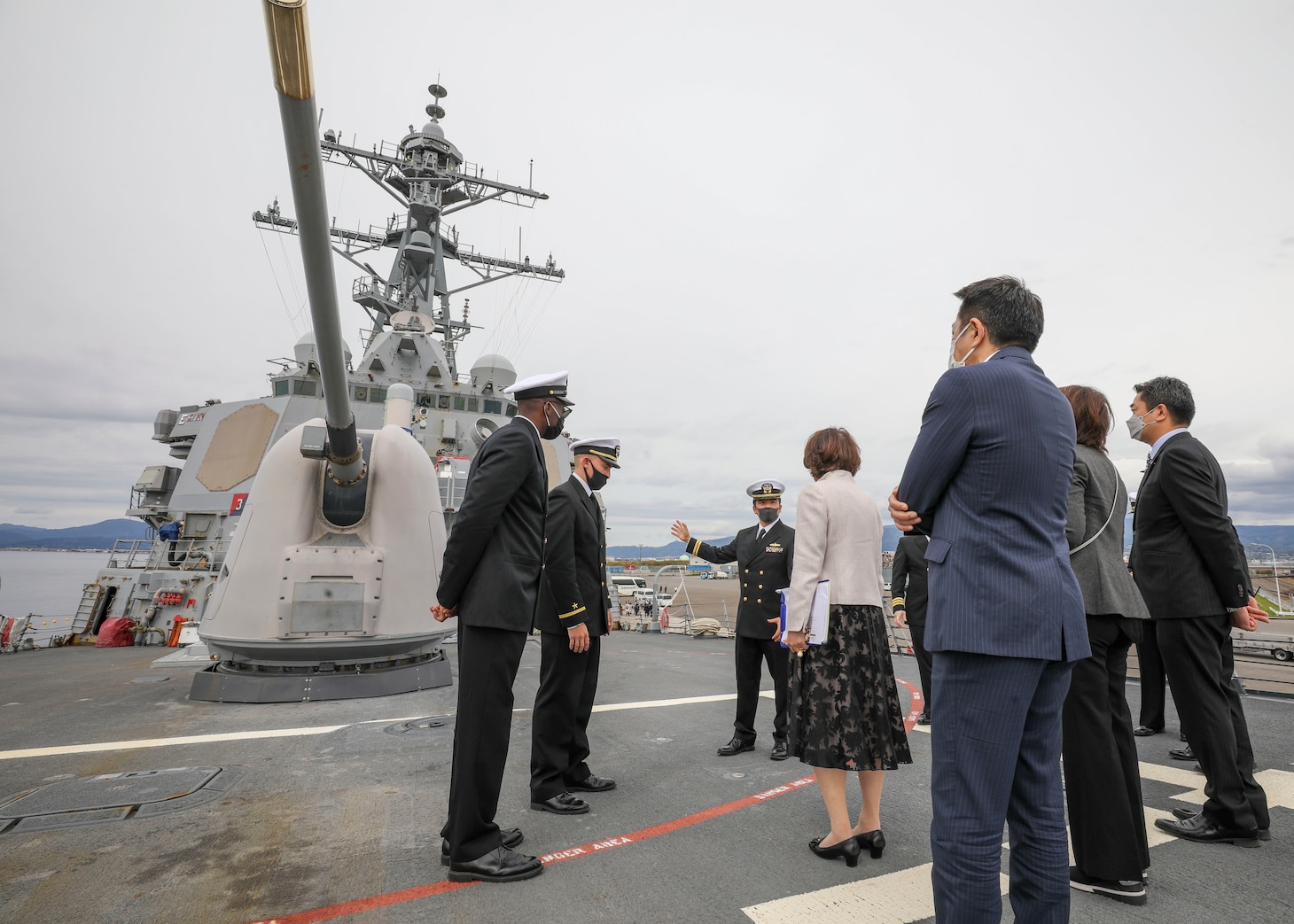 HAKODATE, Japan (Oct. 7, 2022) Members of the Hakodate America-Japan Society tour the forecastle aboard Arleigh Burke-class guided-missile destroyer USS Benfold (DDG 65) during the ship’s scheduled port visit, Oct. 7. Benfold is assigned to Commander, Task Force 71/Destroyer Squadron (DESRON) 15, the Navy’s largest forward-deployed DESRON and the U.S. 7th Fleet’s principal surface force. (U.S. Navy photo by Mass Communication Specialist 2nd Class Arthur Rosen)