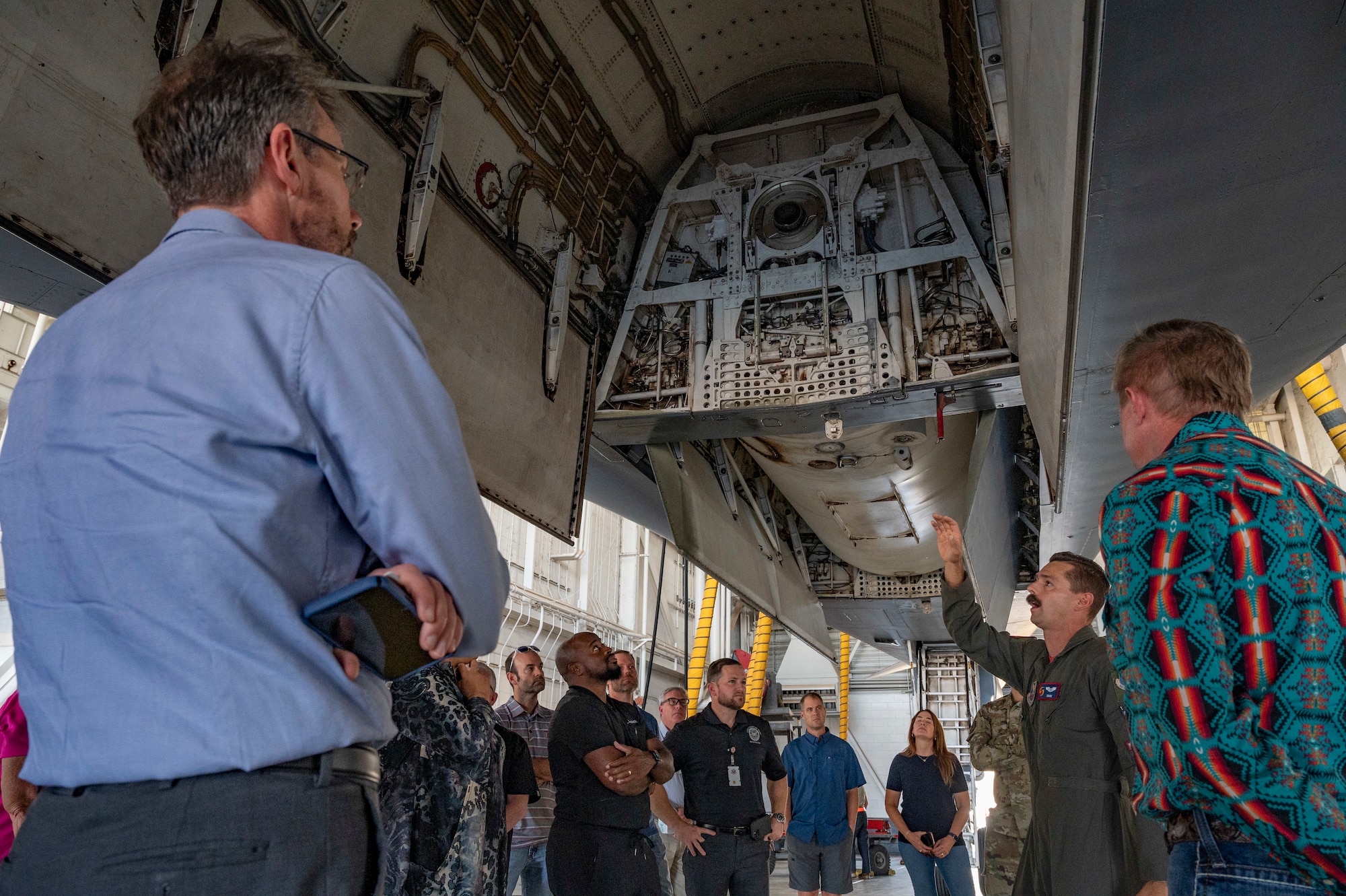 A 7th Bomb Wing wizzo shows some of the technology currently being used on the B-1 B Lancer at Dyess Air Force Base, Texas, Oct. 14, 2022. In past years, the medical provider collaboration tour was a regular event that allowed military and off-base providers to cross-communicate each other's needs. However, the tour has been paused for the last two years while both sides helped fight to keep the Big Country safe during the COVID-19 pandemic. (U.S. Air Force photo by Senior Airman Josiah Brown)