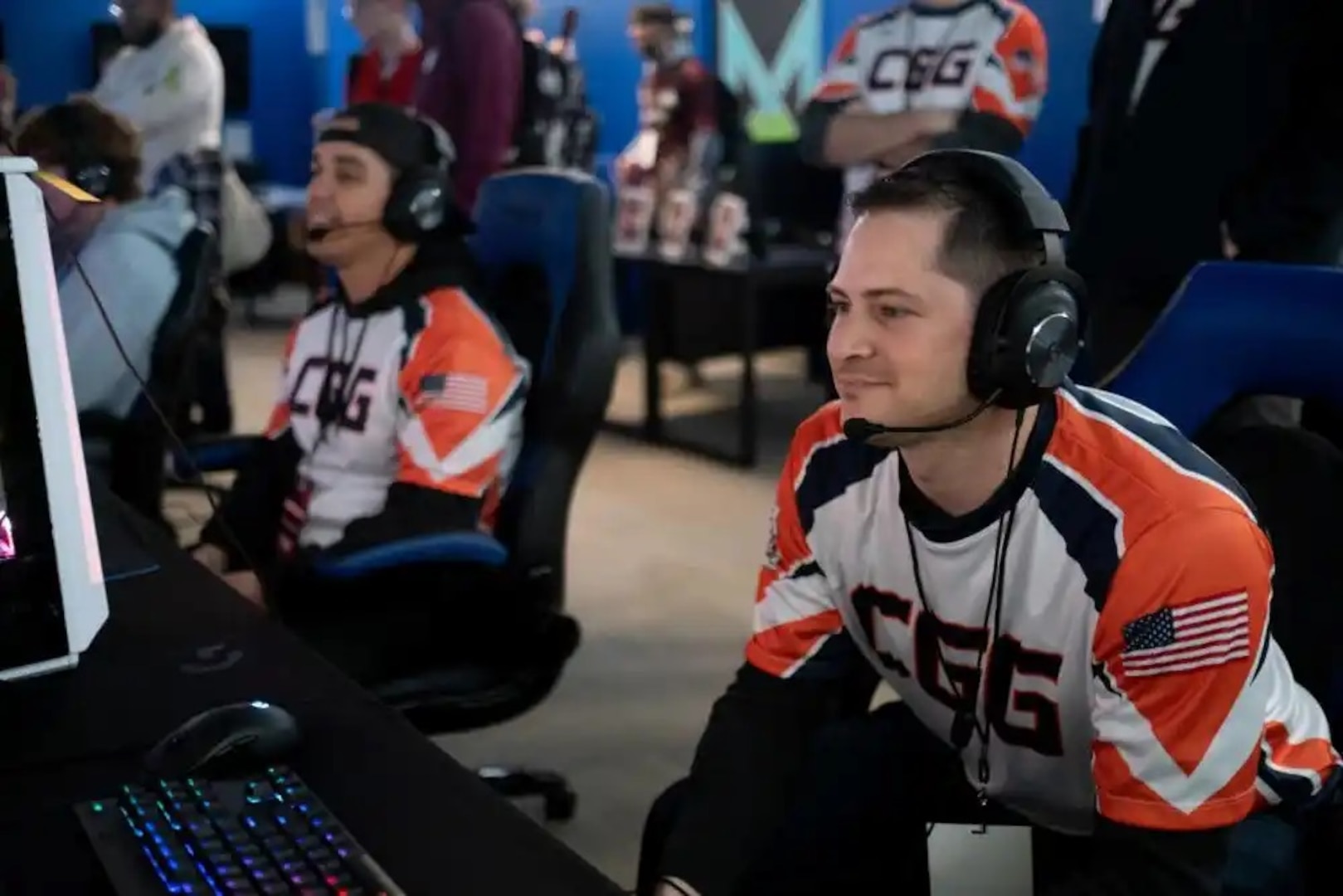 Petty Officer 1st Class Alex Alfonso, an information systems technician stationed at Electronic Systems Support Detachment Baltimore, competes on the Coast Guard Gaming Rocket League team, April 2, 2022, in Warminster, Pennsylvania. This tournament, held by Philly Esports and Metro Gaming, was the first Coast Guard-sponsored esports event. (U.S. Coast Guard photo by Petty Officer 2nd Class Jasmine Mieszala)
