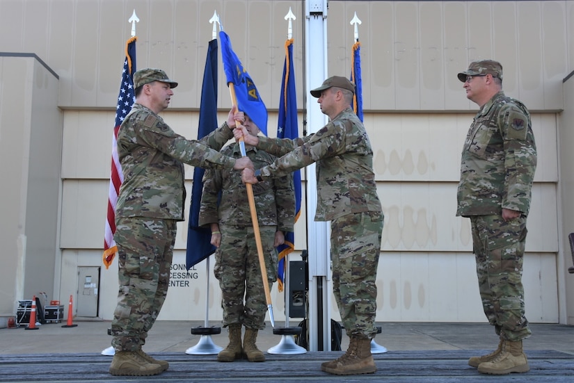 Chief Master Sgt. Robert Ferguson formerly the 111th Attack Wing command chief master sergeant, relinquishes command during a ceremony at Biddle Air National Guard Base in Horsham, Pennsylvania, Oct. 15, 2022. Ferguson served as the Wing's command chief master sergeant for three years.