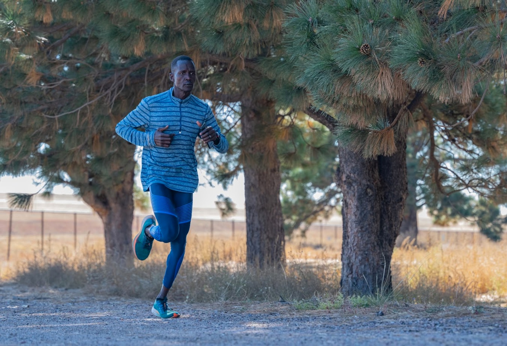 Airman running on Peterson Space Force Base