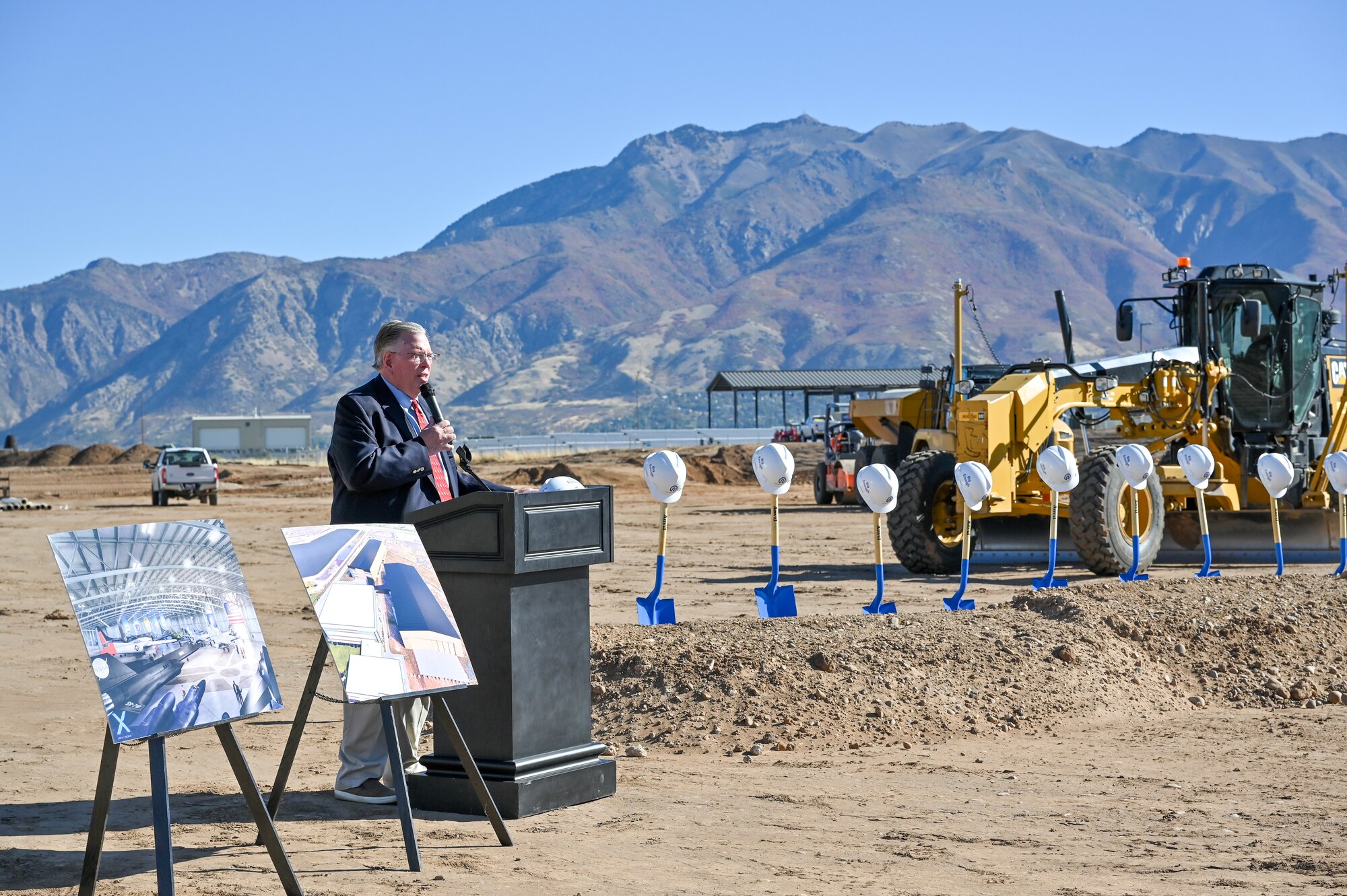 Community members and Hill Air Force Base leaders break ground on a new 81,000-square-foot gallery Oct. 17, 2022, at the Hill Aerospace Museum, Utah.