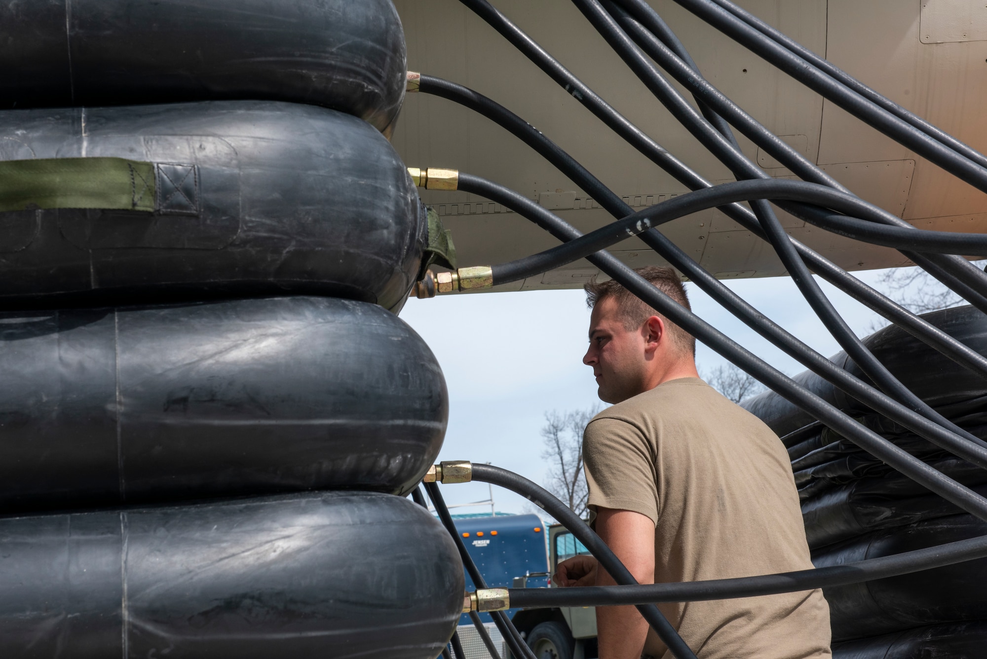 An Airman, assigned to the Ohio Air National Guard’s 180th Fighter Wing, inspects equipment used during Crash Damaged/Disabled Aircraft Recovery training April 24, 2022 in Swanton, Ohio.