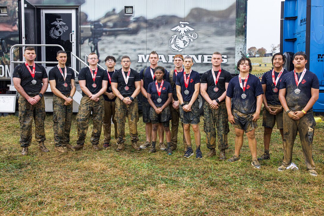 U.S. Marines with Marine Corps Recruiting Command and poolees, ran together during the Marine Heat at the 2022 Nashville Spartan Trifecta Weekend Race held at Lebanon, Tennessee on October 16, 2022. A partnership with Spartan Races provides the USMC with the opportunity to build understanding and positive relationships with American citizens and increase engagement with recruiters. (Marine Corps photo by Lance Cpl. Gustavo Romero)