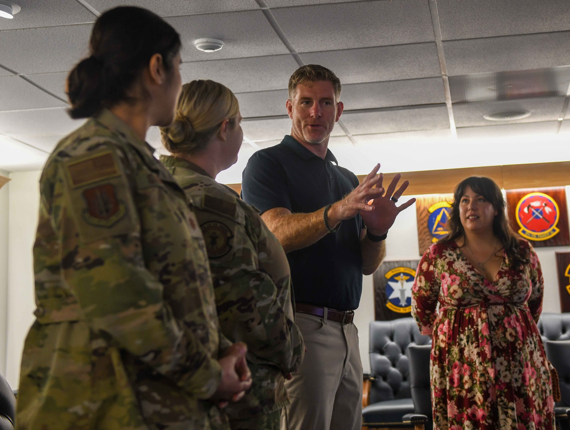 John Nash, Secretary of Military and Veteran Affairs of Oklahoma, gets to know service members from Altus Air Force Base (AAFB), Oklahoma, Oct. 11, 2022. Throughout the tour, Nash met with several service members and civilians from AAFB. (U.S. Air Force photo by Airman 1st Class Kari Degraffenreed)