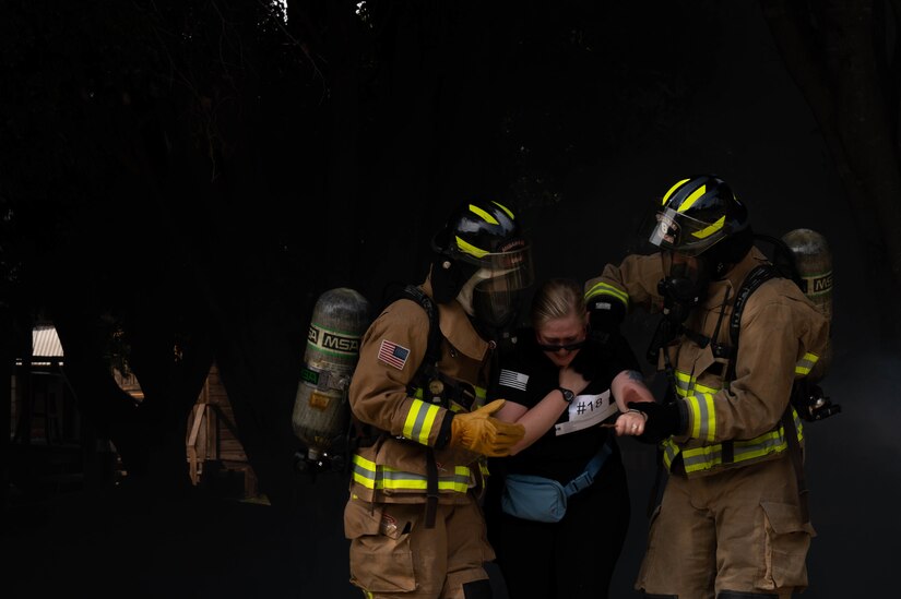 U.S. Army Firefighters respond to a simulated explosion during an exercise at Soto Cano Air Base, Honduras on 14 Oct, 2022.