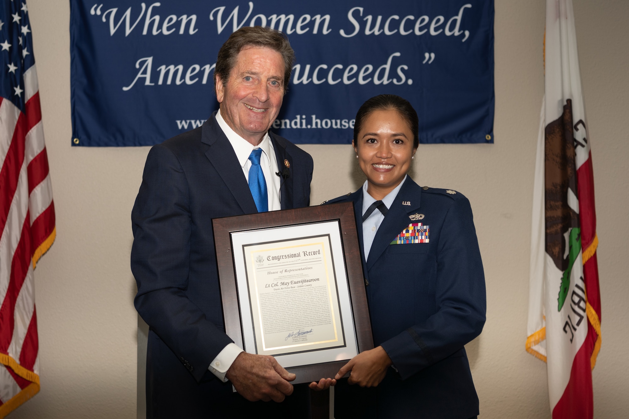 Awardee receives and award from congressman