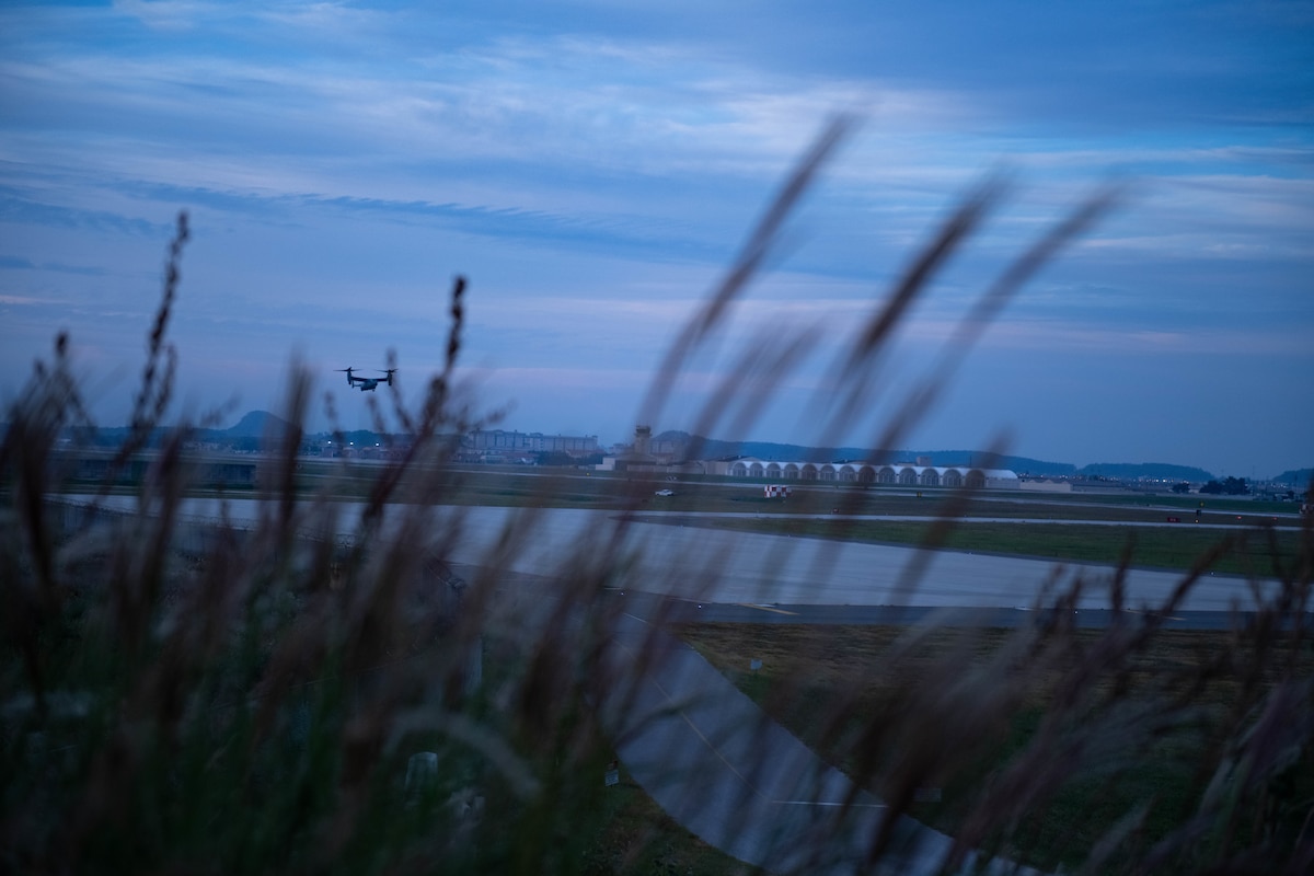 A CV-22 Osprey with the 21st Special Operations Squadron flies through the air