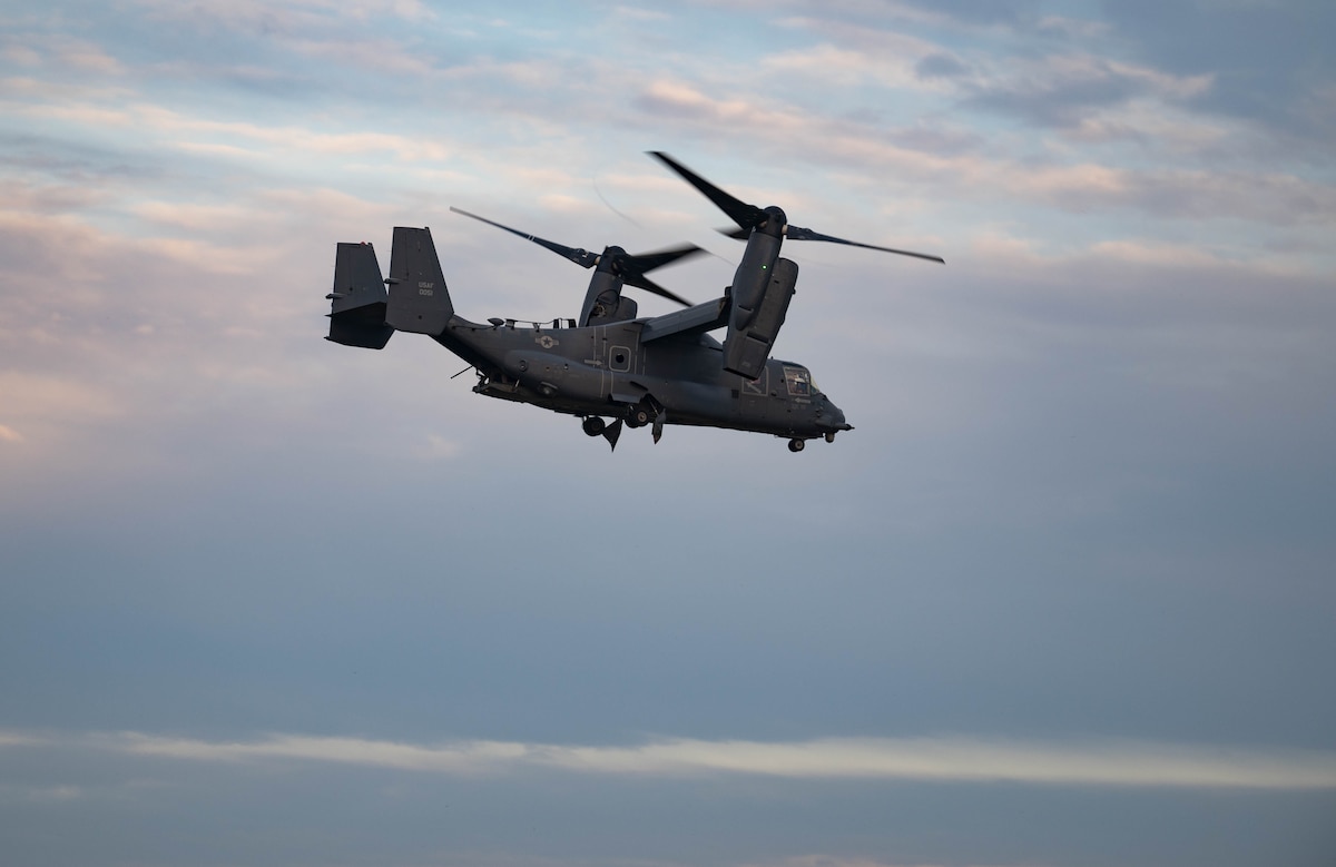 A CV-22 Osprey flies through the sky