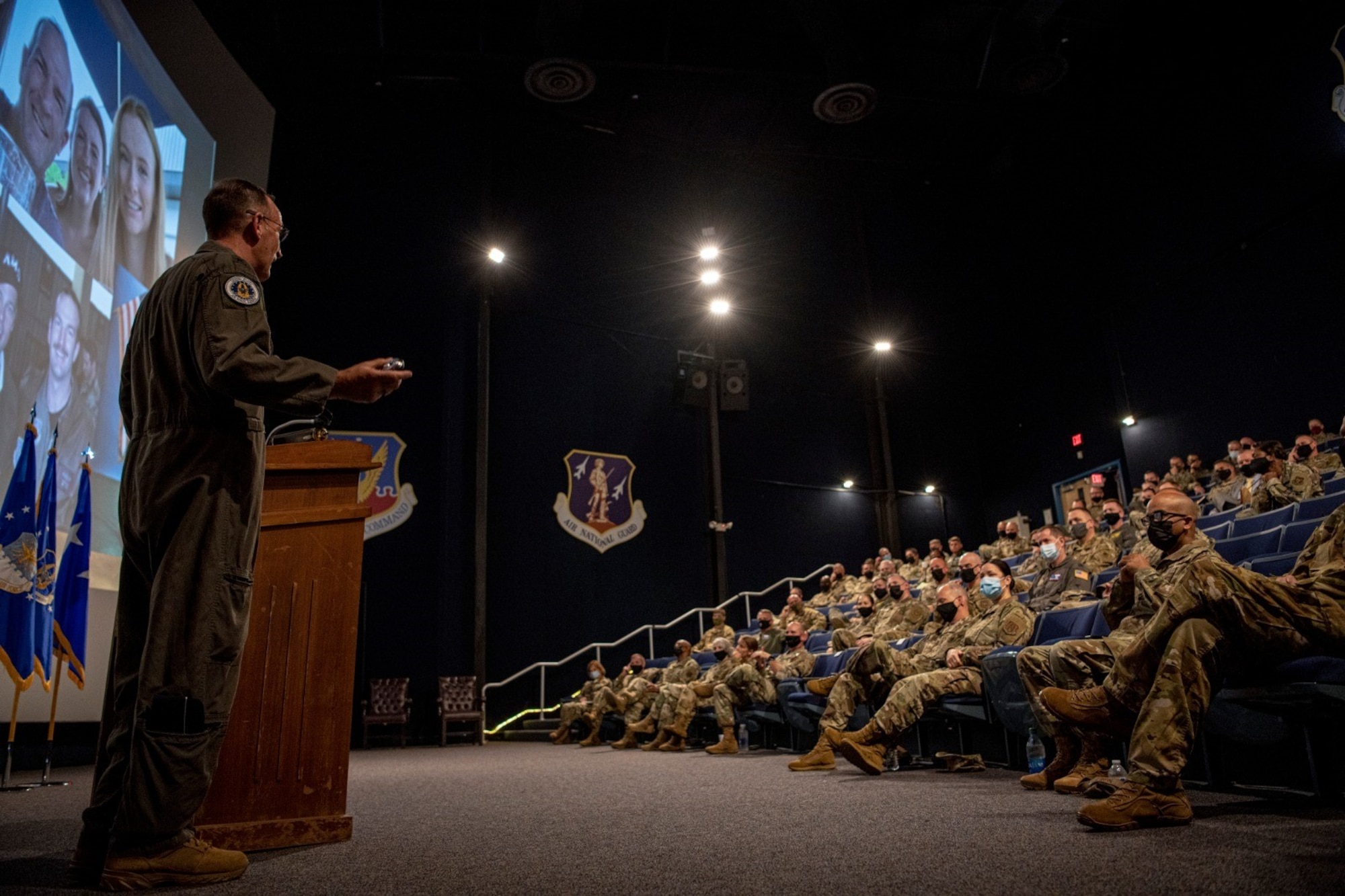 Lt. Gen. John Healy briefs Air Force Reserve Command senior leaders and wing commanders hours after becoming the new chief of the Air Force Reserve and commander of Air Force Reserve Command.