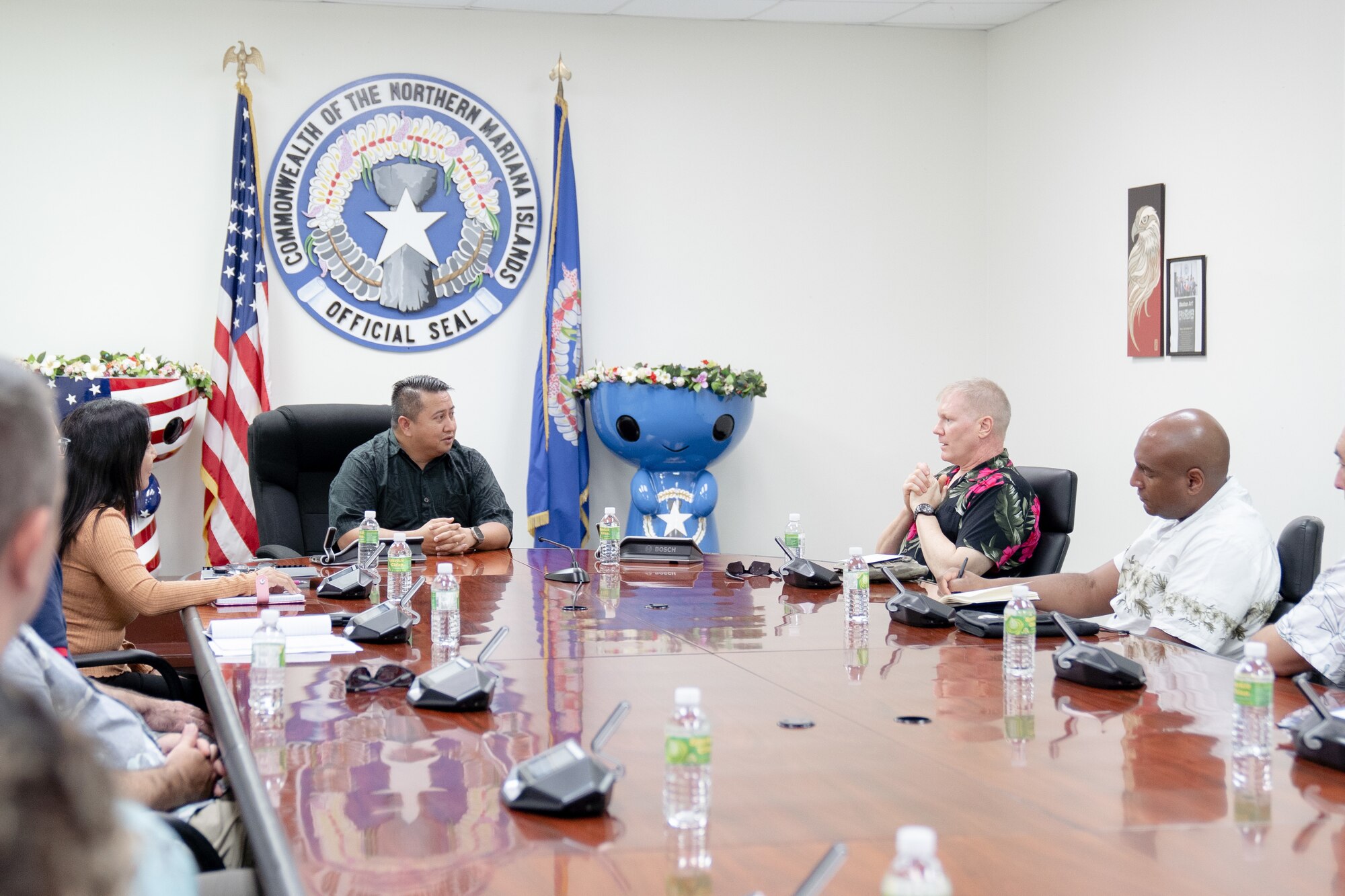 36th Wing leadership meets with the governor of the Commonwealth of the Northern Marianas Islands, Ralph DLG. Torres, during an off-site in Saipan on Oct. 12, 2022.  The group discussed ways to solidify their relationships and improve the ability to mutually support one another.  (Courtesy photo)