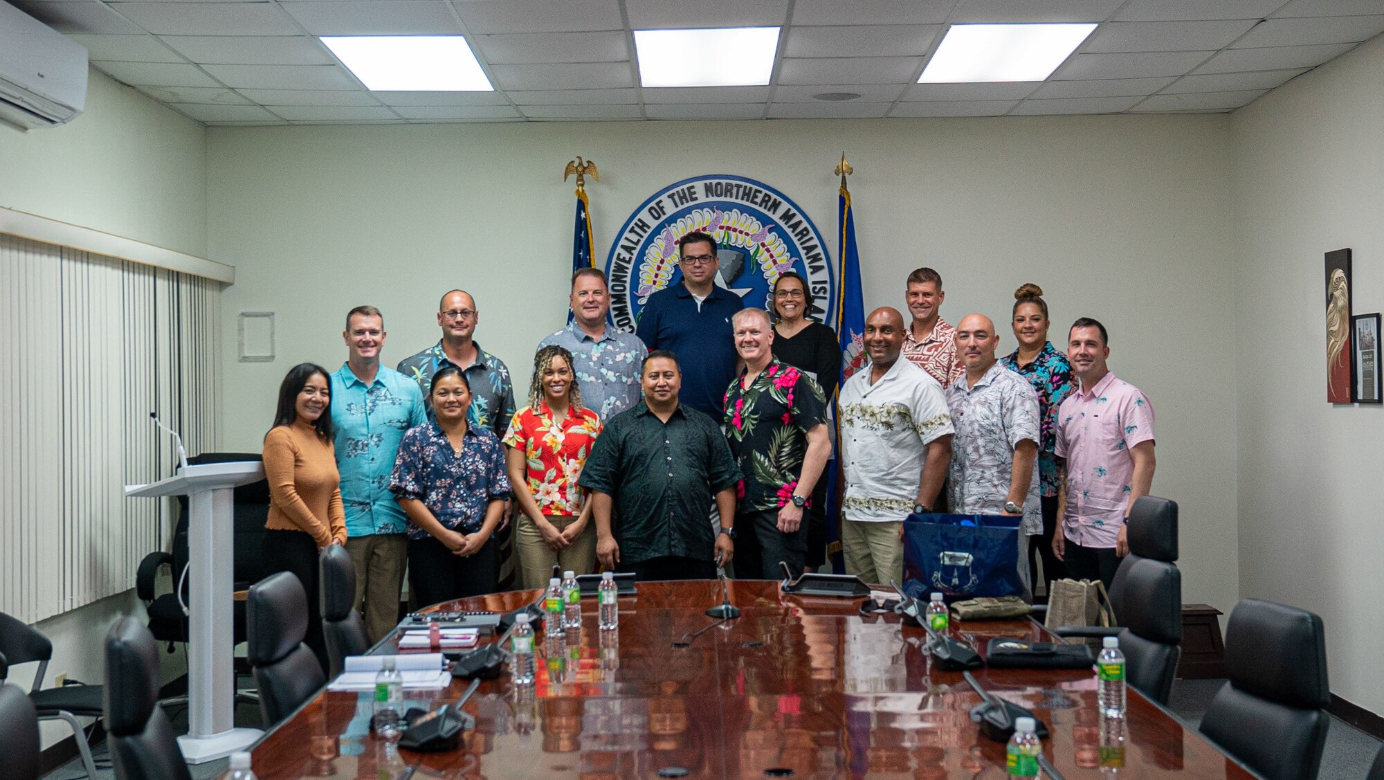 36th Wing leadership meets with the governor of the Commonwealth of the Northern Marianas Islands, Ralph DLG. Torres, during an off-site in Saipan on Oct. 12, 2022.  The group discussed ways to solidify their relationships and improve the ability to mutually support one another.  (U.S. Air Force photo by 1st Lt. Jade Watkins)