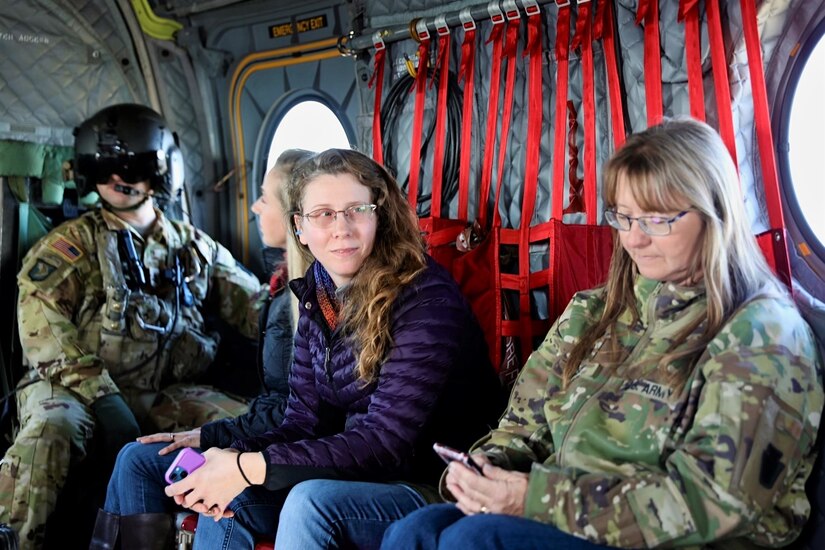 U.S. Soldiers with the 28th Expeditionary Combat Aviation Brigade host a Spouse Lift event for spouses of the brigade’s Soldiers. Spouses were given tours of the brigade’s flight facilities and flights in CH-47 Chinook and UH-60 Black Hawk helicopters as a token of appreciation for their support. The event was held at the brigade’s flight facilities at Muir Army Airfield at Fort Indiantown Gap and John Murtha Johnstown-Cambria County Airport at Johnstown. Participants at Fort Indiantown Gap were given flights around the greater Harrisburg, Hershey and Blue Mountain area. Participants at Johnstown were given flights around the scenic Laurel Highlands of the Alleghenies.