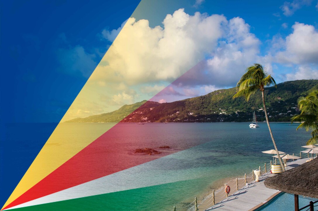 PORT VICTORIA, Seychelles (Sept. 23, 2022) Graphic image depicting the flag of the Indian Ocean island nation of the Seychelles and its shoreline, Sept. 23.