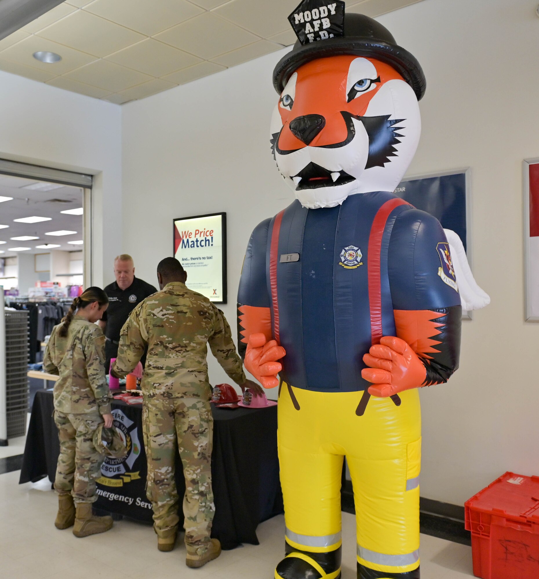 The Fire Prevention Team assigned to the 23rd Civil Engineer Squadron hand out goodies during Fire Prevention week at Moody Air Force Base, Georgia, Oct. 11, 2022. This year’s theme is “Fire won’t wait. Plan your escape.” which reinforces the critical importance of developing a home escape plan with all members of the household and practicing it regularly. In addition, this October represents the 100th anniversary of Fire Prevention Week, the nation’s longest-running public health observance on record. (U.S. Air Force photo by Senior Airman Rebeckah Medeiros)