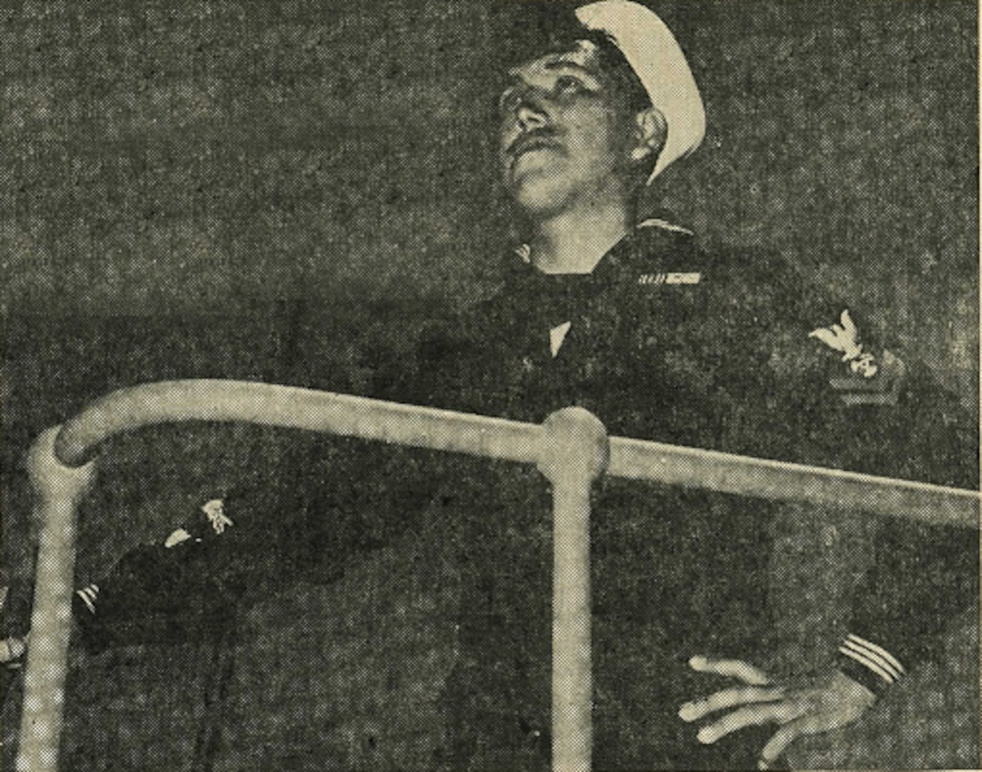 A posed World War II photograph of Machinery Motor Machinist’s Mate Second Class Joseph Toahty in dress blues shot by Coast Guard photographers. (U.S. Coast Guard)