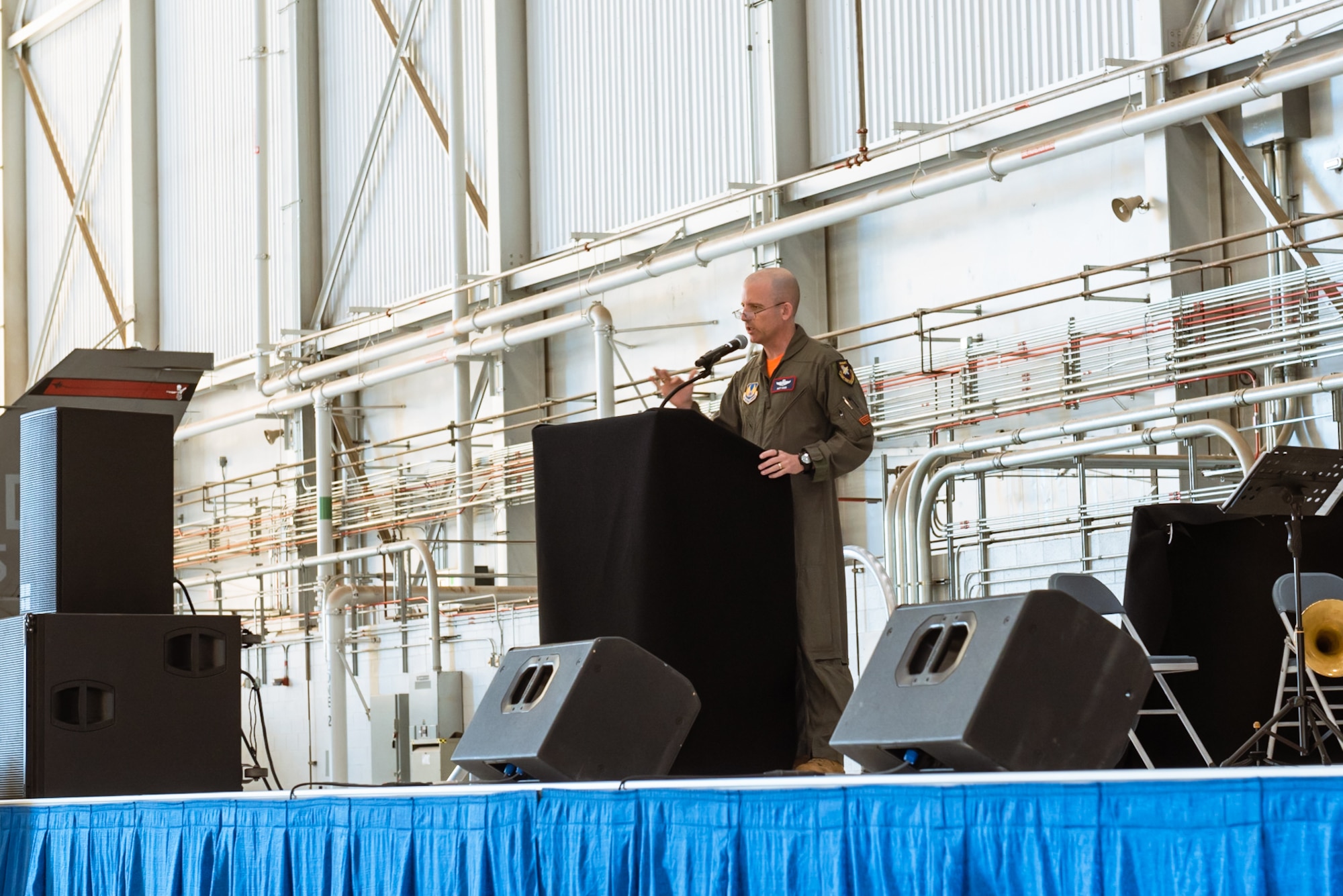 Brig. Gen. Matthew Higer, Commander, 412th Test Wing, delivers remarks during the 75th Anniversary of Supersonic Flight Ceremony Oct. 14.