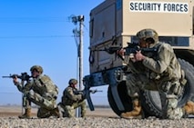 Members of the 91st Security Forces Group stage a tactical control point during Exercise Bully Vigilance at Minot Air Force, North Dakota, Oct. 13, 2022. BV is an semi-annual command and control exercise designed to train U.S. Strategic Command forces and assess joint operational readiness. (U.S. Air Force photo by Senior Airman Zachary Wright)