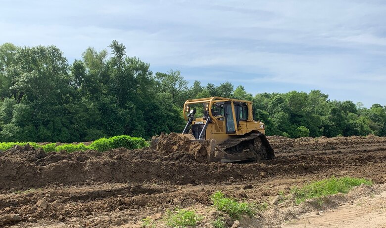 Quality Assurance photo of the Locust Creek project site in Craighead County, Arkansas. The creek is part of the St. Francis River Basin and required approximately 12,000 linear feet of sediment removal. A $1,289,305 contract was awarded to Innovative Performance Construction Company to complete the needed two miles of excavation.

"The purpose of this project was to improve drainage along the Locust Creek area," Wynn Area Office Civil Engineer Jason Britt said. "Improvements to drainage will reduce standing water upstream of the project area, thereby reducing the amount of standing water against the levees."

To clear the creek, the contractor removed material from the channel using a dragline before placing the excavated material in the levee as Excavated Material Embankment (EME). In partnership with the St. Francis Levee District of Arkansas, construction began on Oct. 15, 2021. It was declared substantially complete on Jul. 9, 2022.