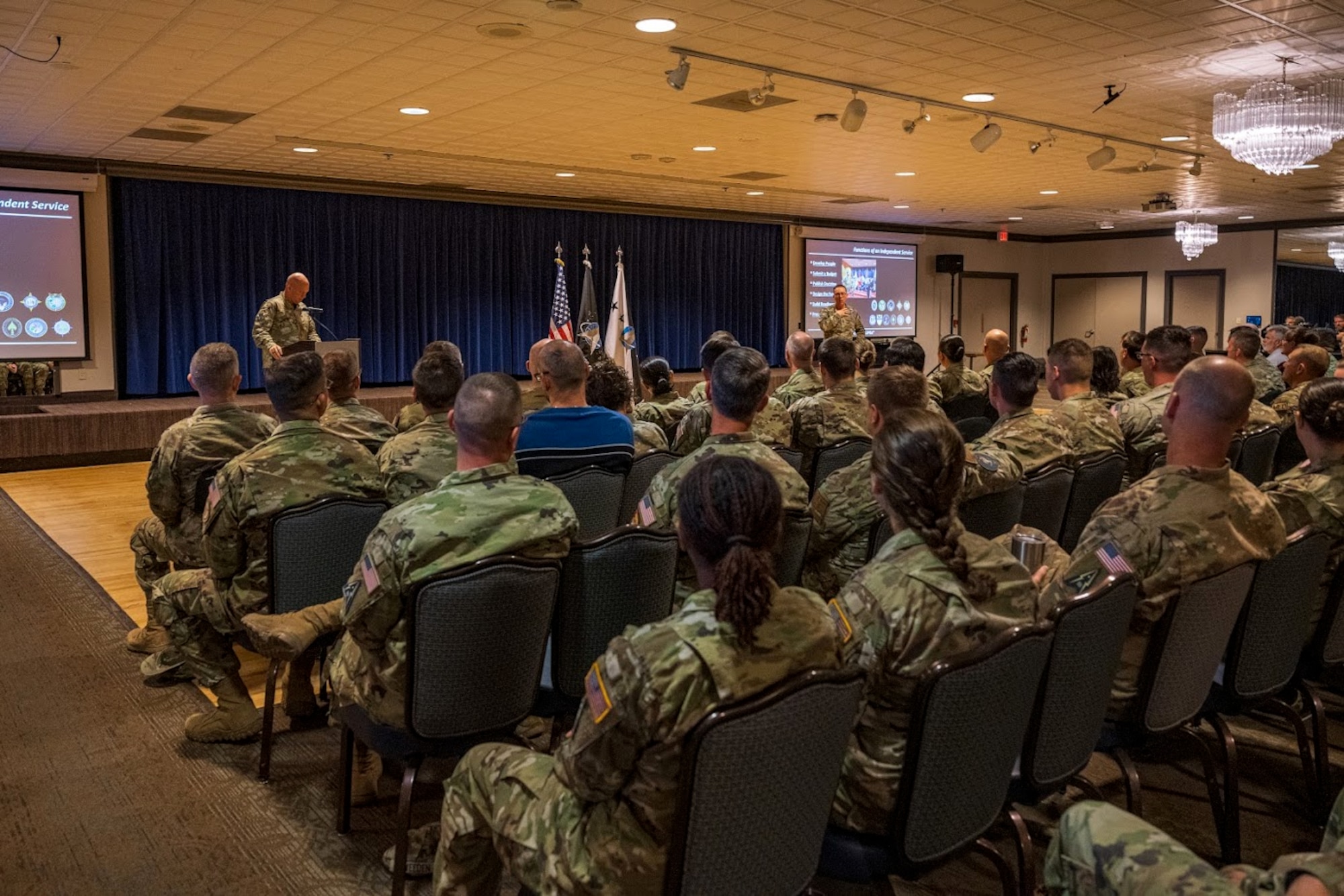 Gen Raymond speaking to airmen and guardians at the sbd1 all-call