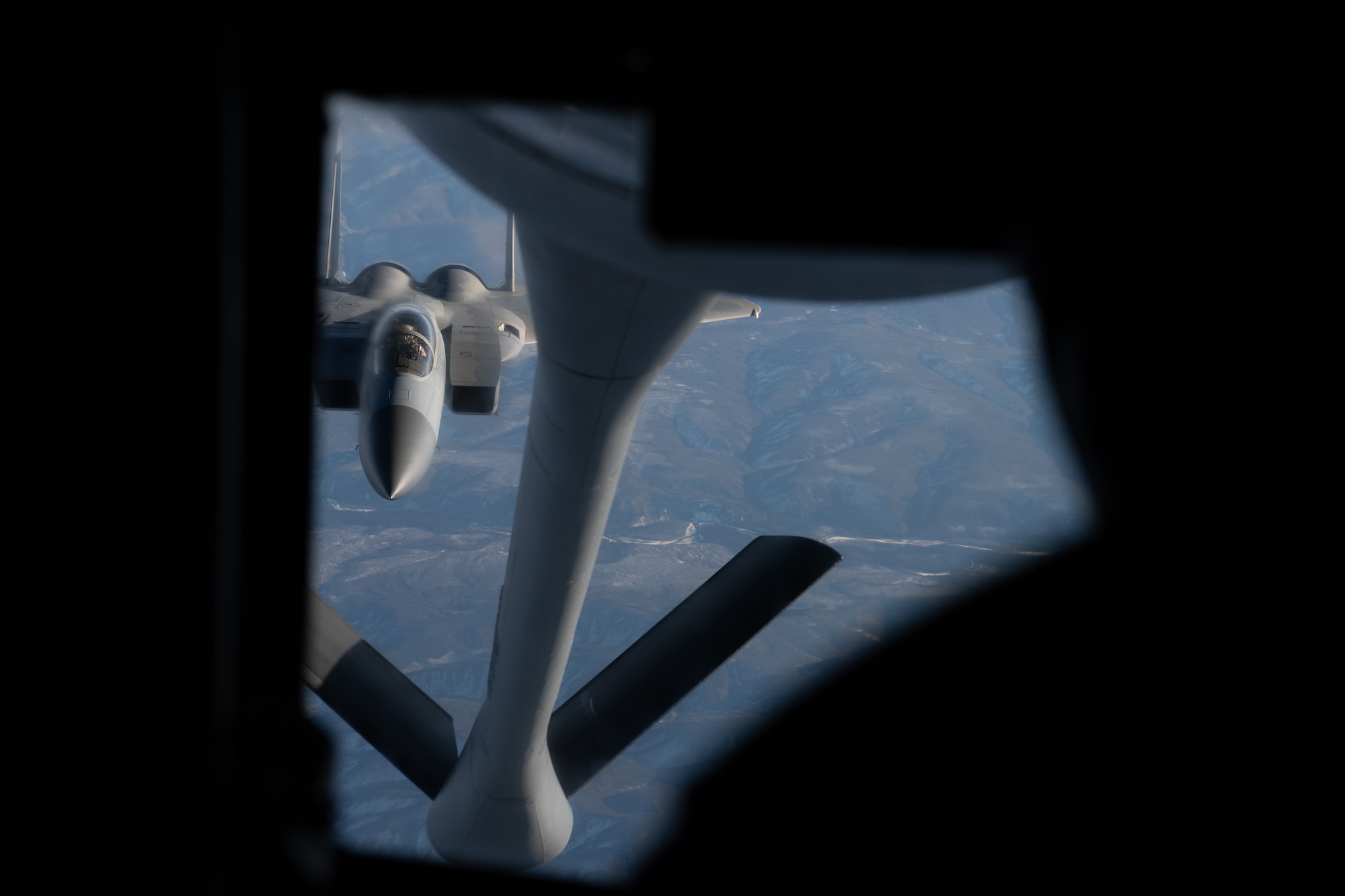 An F-15 Eagle is refueled