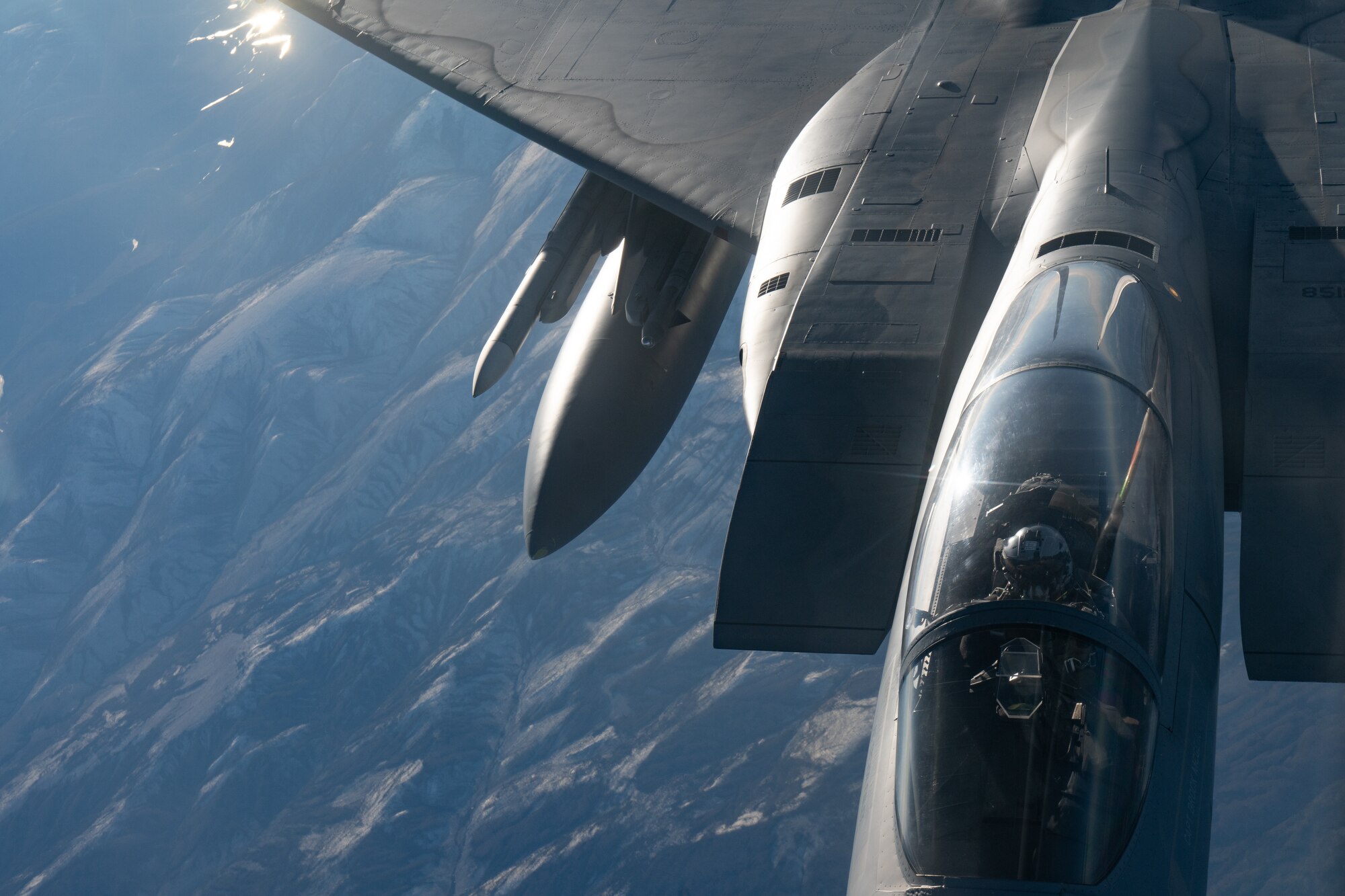 An F-15 Eagle is refueled