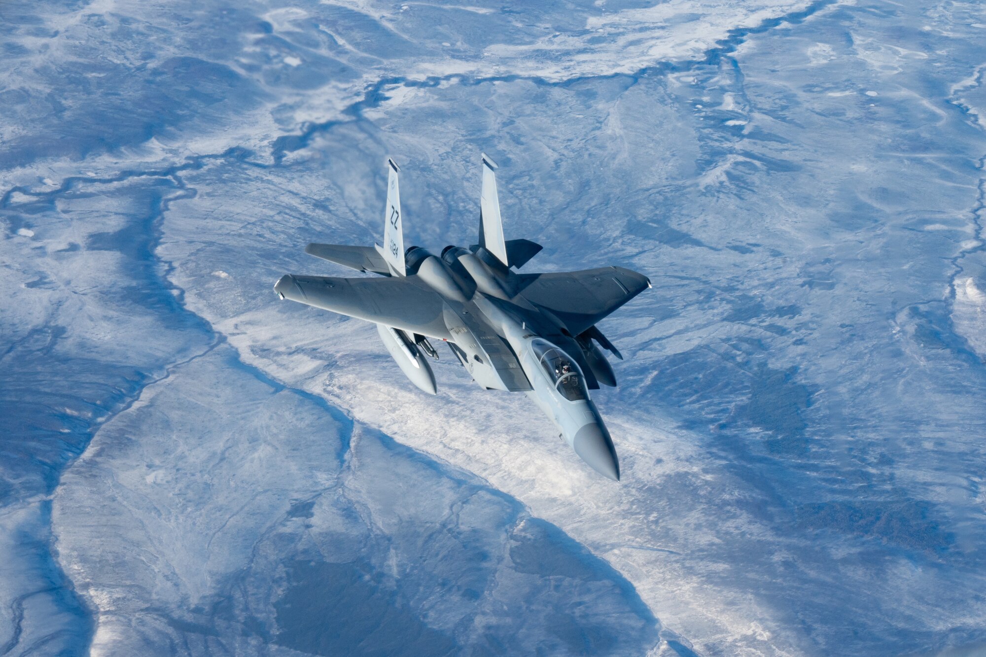 An F-15 Eagle is refueled