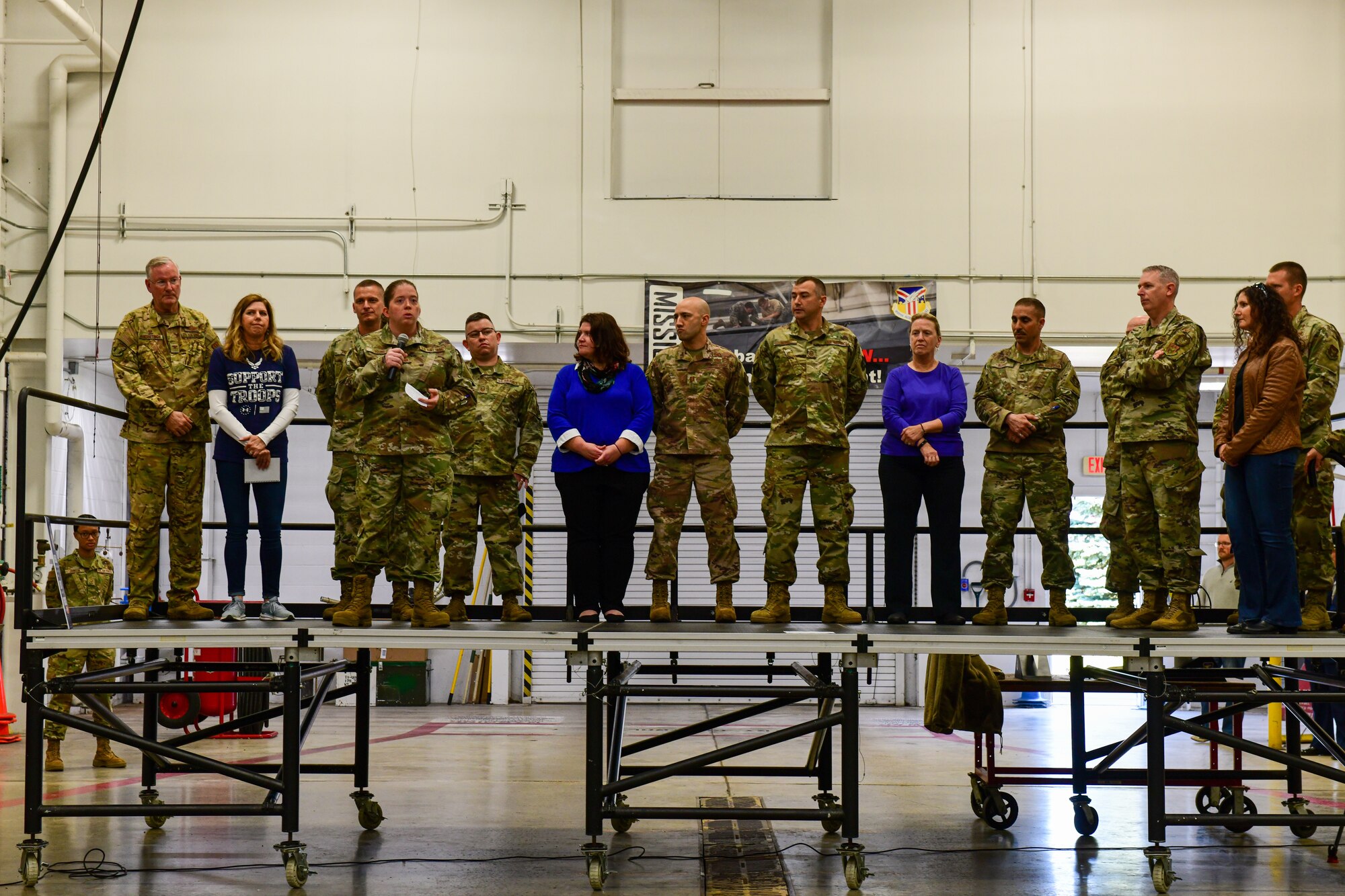 Various 910th Airlift Wing helping agencies introduces themselves to the wing during a base commander’s call here, Oct. 15, 2022.