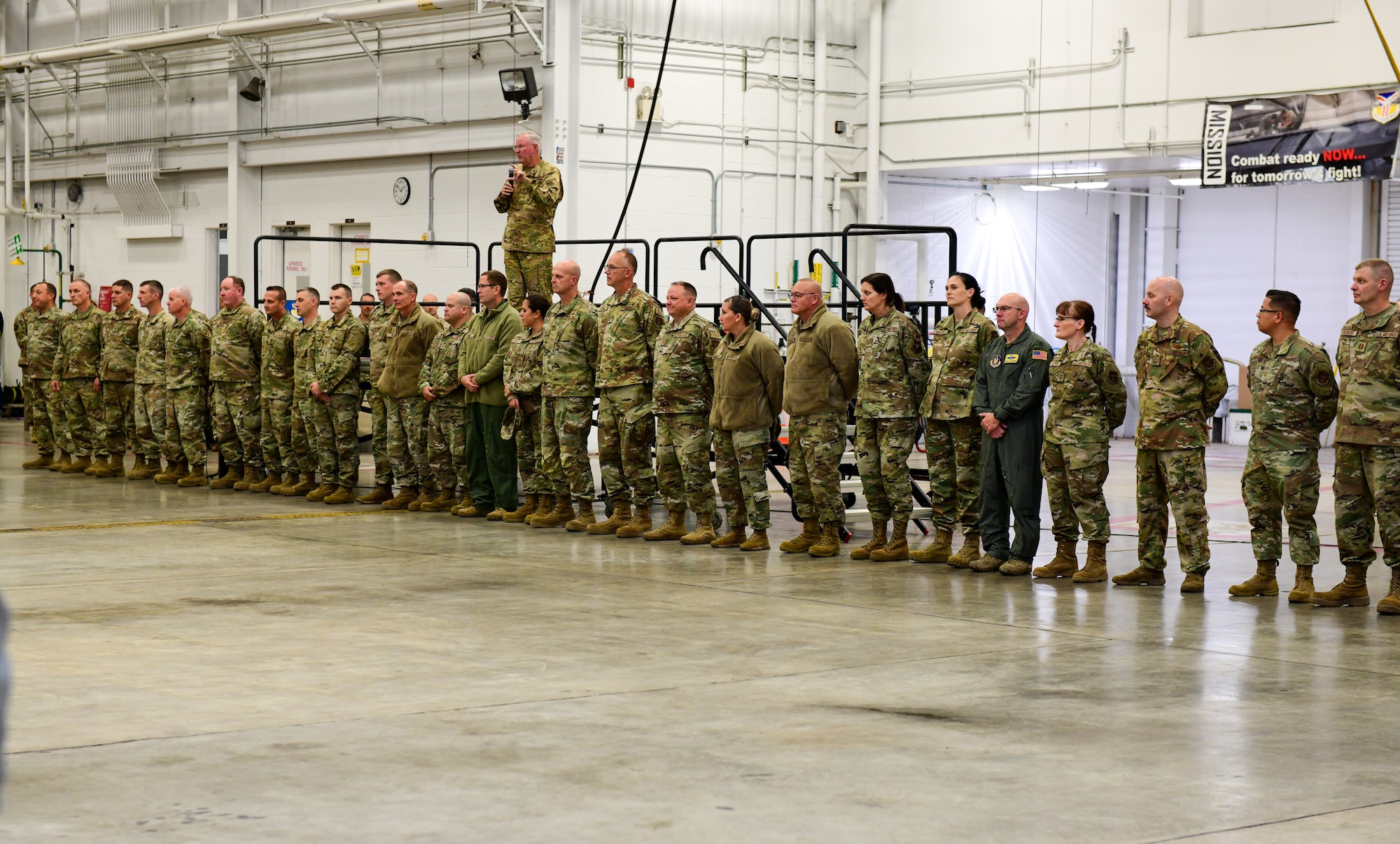 Col. Jeff Van Dootingh, commander of the 910th Airlift Wing, introduces members of the 910th AW inspection team during a base commander’s call here, Oct. 15, 2022.