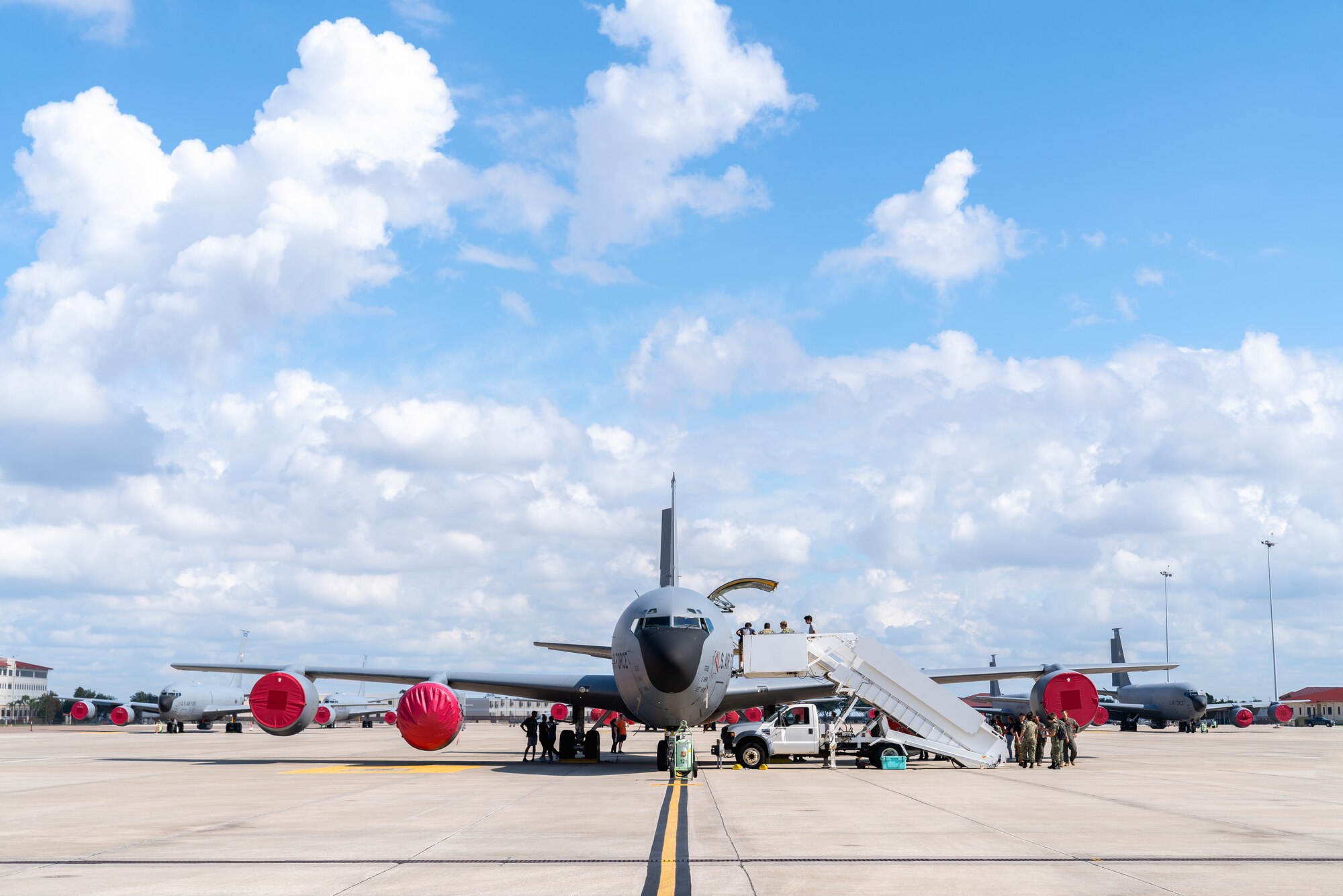 Participants of an Aviation Inspiration Mentorship event tour a KC-135 Stratotanker aircraft assigned to the 6th Air Refueling Wing at MacDill Air Force Base, Florida, Oct. 15, 2022.