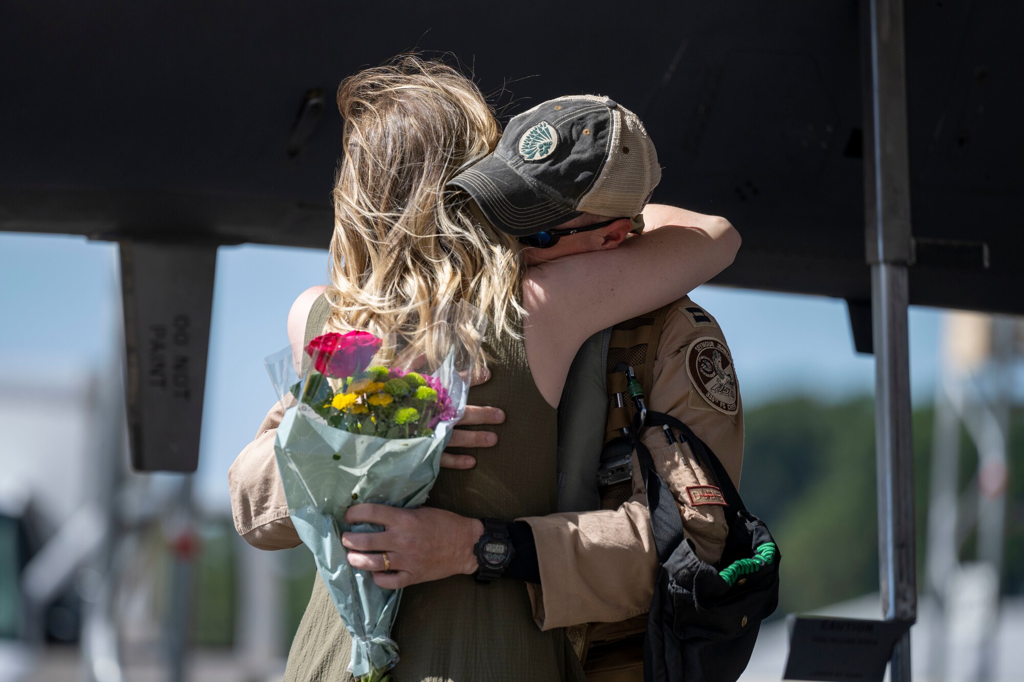 Airmen assigned to the 4th Fighter Wing return from a deployment at Seymour Johnson Air Force Base, North Carolina, Oct. 19, 2022. The 4th FW deployed to provide a defensive posture to military personnel stationed in the Air Force’s Central Command area of responsibility. (U.S. Air Force photo by Senior Airman Kevin Holloway)