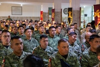 Mexican Secretariat of National Defense military personnel and U.S. Soldiers, assigned to Joint Task Force Civil Support, attend an operational brief as part of the integration phase during exercise Fuerzas Amigas 2022 on Campo Militar Reynosa, Mexico Oct. 17, 2022.