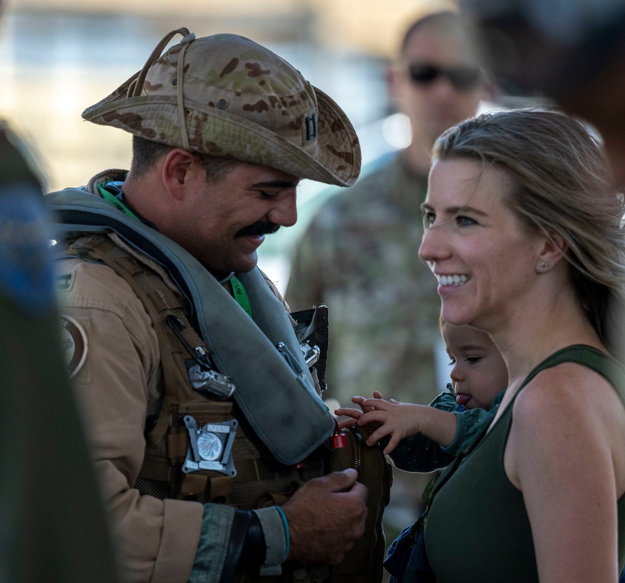 Airmen assigned to the 4th Fighter Wing return from a deployment at Seymour Johnson Air Force Base, North Carolina, Oct. 19, 2022. The 4th FW deployed to provide a defensive posture to military personnel stationed in the Air Force’s Central Command area of responsibility. (U.S. Air Force photo by Senior Airman Kevin Holloway)