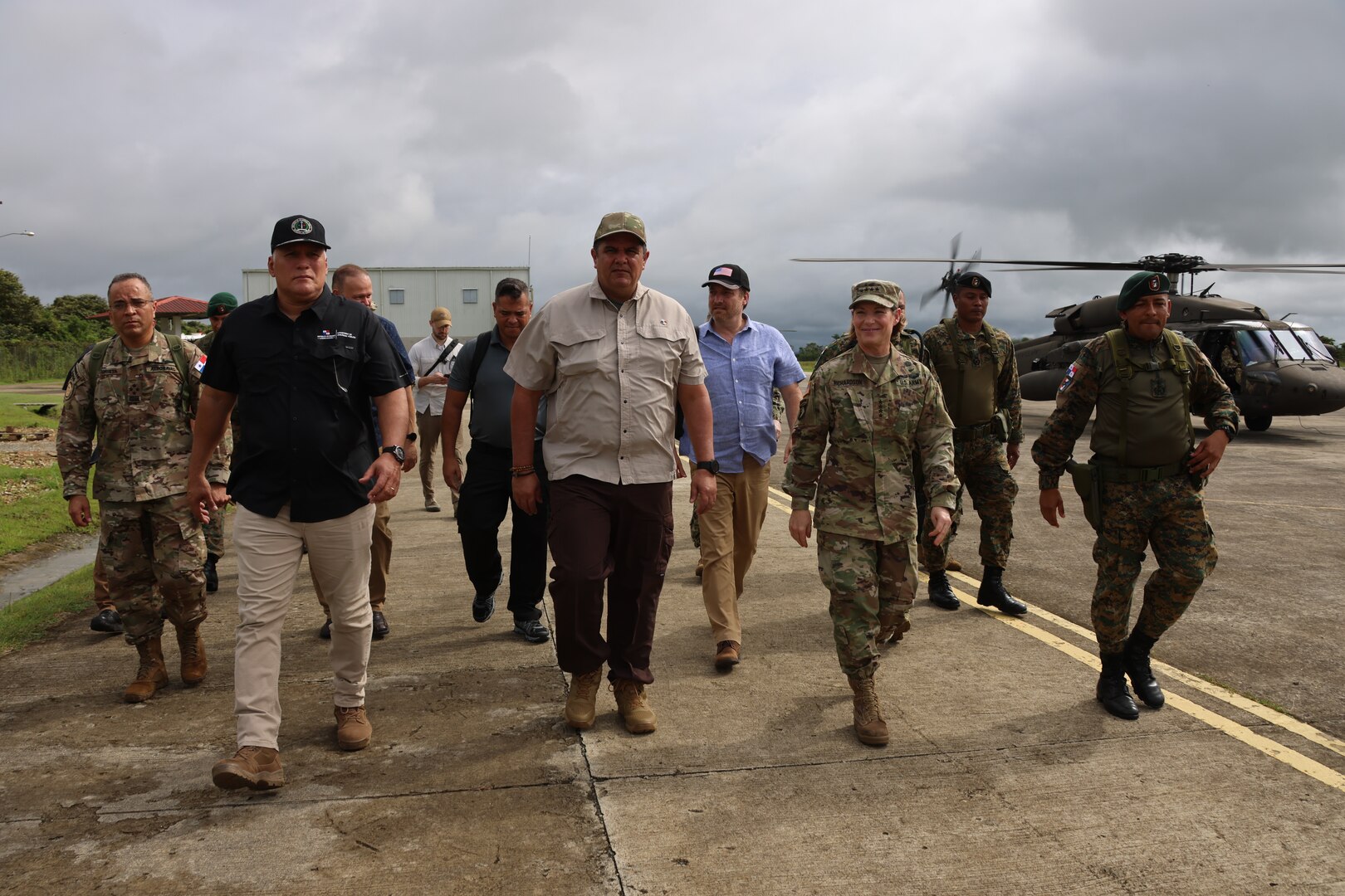The commander of U.S. Southern Command, U.S. Army Gen. Laura Richardson, accompanies Panama’s Minister of Public Security Juan Pino to visit with Panamanian security forces operating in the Darién Gap.