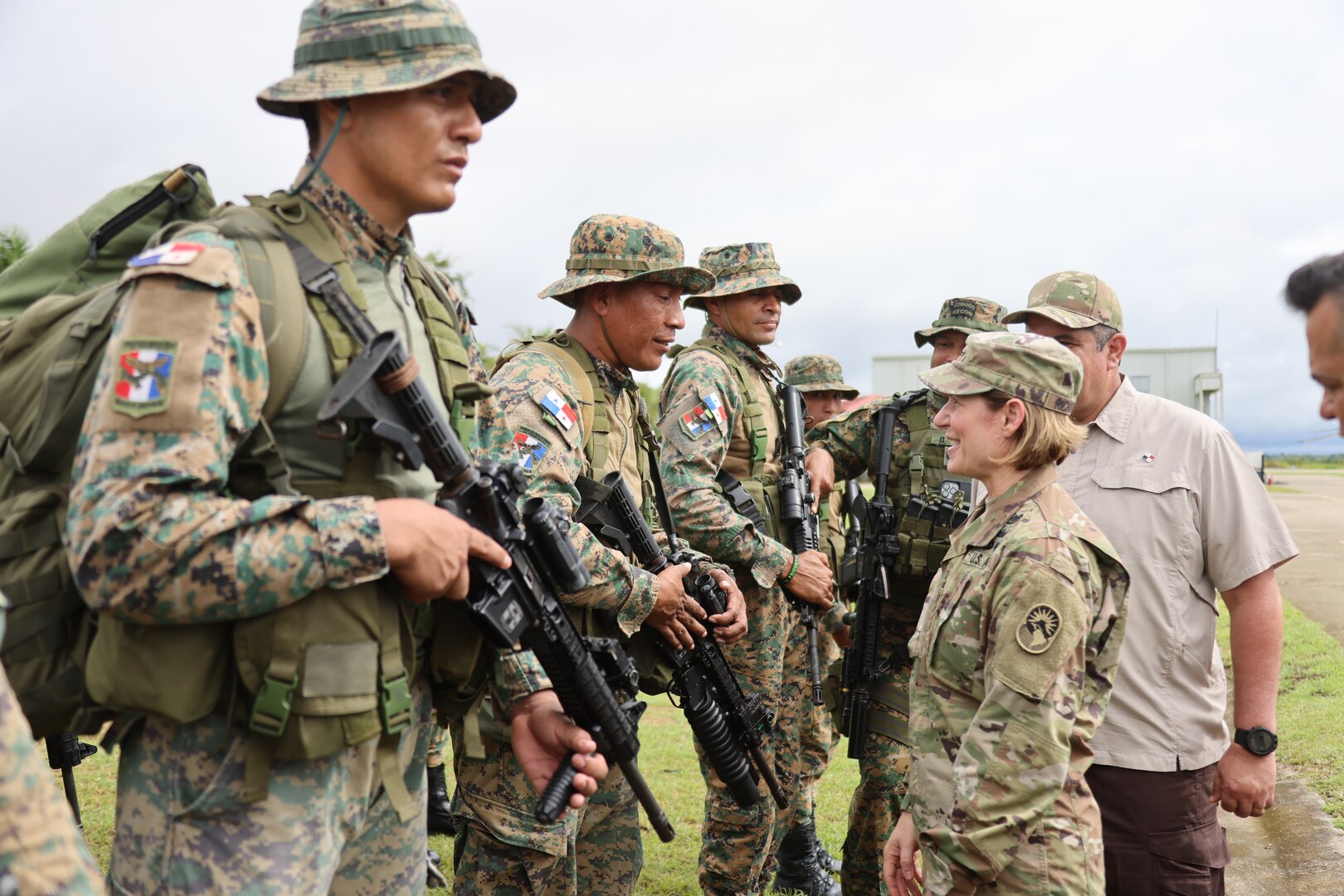 The commander of U.S. Southern Command, U.S. Army Gen. Laura Richardson, accompanies Panama’s Minister of Public Security Juan Pino to visit with Panamanian security forces operating in the Darién Gap