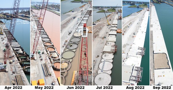 New Lock at the Soo Phase 2 work progress between April-September 2022 at the Soo Locks facility in Sault Ste. Marie, Michigan.