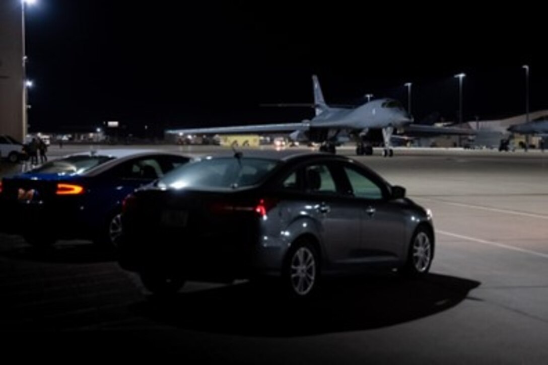 A U.S. Air Force B-1B Lancer taxis to the runway at Ellsworth Air Force Base, South Dakota, prior to departing for an Indo-Pacific Bomber Task Force operation on Oct. 17, 2022. The B-1B carries the largest payload of both guided and unguided conventional weapons in the U.S. Air Force inventory. (U.S. Air Force photo by Senior Airman Austin McIntosh)