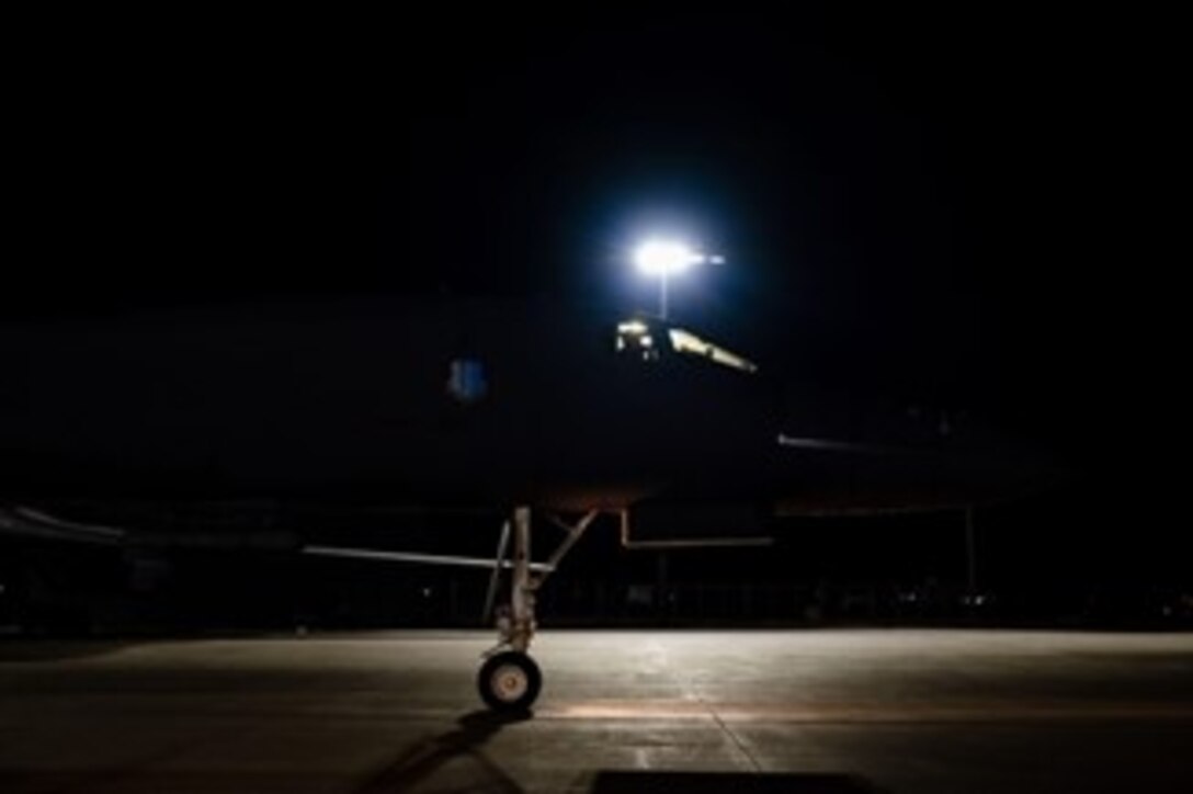 A U.S. Air Force B-1B Lancer taxis to the runway at Ellsworth Air Force Base, South Dakota, in preparation for a Bomber Task Force operation on Oct. 17, 2022. Bomber Task Force operations strengthen the collective ability of the U.S., Allies, and partners to maintain a free and open Indo-Pacific. (U.S. Air Force photo by Senior Airman Austin McIntosh)