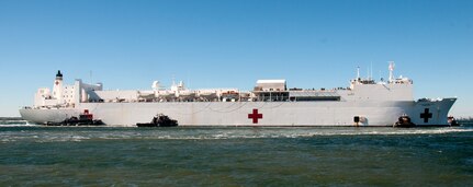 USNS Comfort (T-AH 20) departs Naval Station Norfolk.