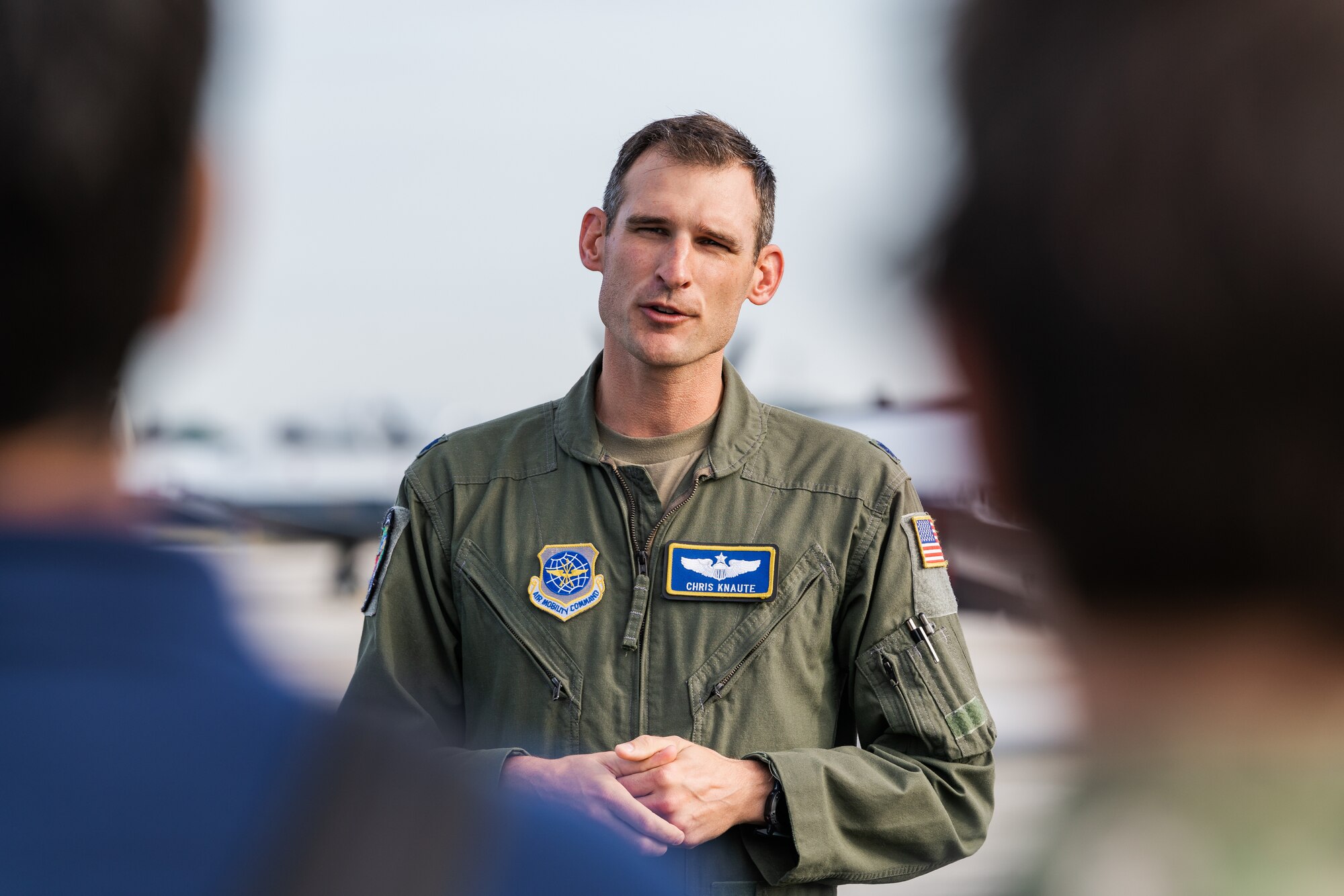 U.S. Air Force Lt. Col. Chris Knaute, 91st Air Refueling Squadron director of operations, speaks during an Aviation Inspiration Mentorship event at MacDill Air Force Base, Florida, Oct. 15, 2022.