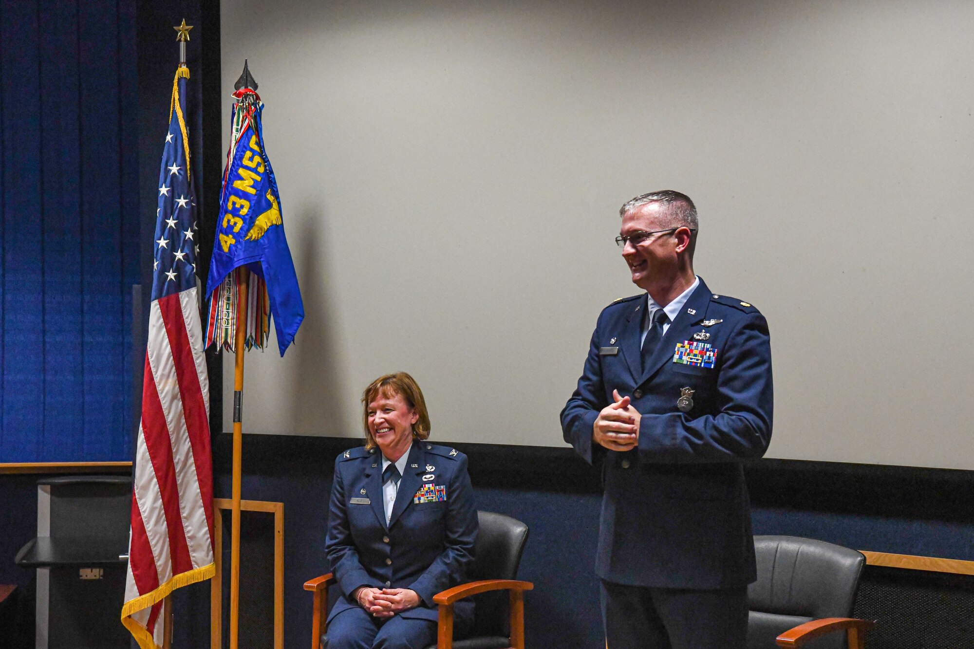 Maj. Mark Howard, 433rd Security Forces Squadron commander, delivers remarks during the 433rd SFS assumption of command ceremony at Joint Base San Antonio-Lackland, Texas, Oct. 15, 2022. The 433rd SFS trains unit members to meet wartime mission requirements while providing support assistance to its active-duty counterparts. (U.S. Air Force photo by Staff Sgt. Adriana Barrientos)