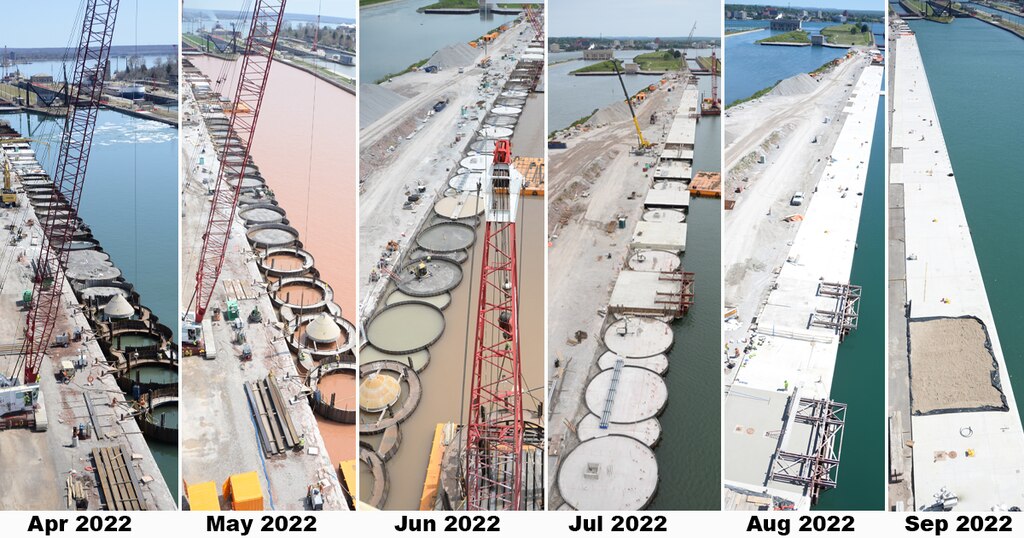 New Lock at the Soo Phase 2 work progress between April-September 2022 at the Soo Locks facility in Sault Ste. Marie, Michigan.