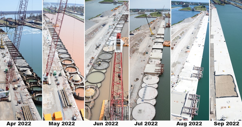 New Lock at the Soo Phase 2 work progress between April-September 2022 at the Soo Locks facility in Sault Ste. Marie, Michigan.