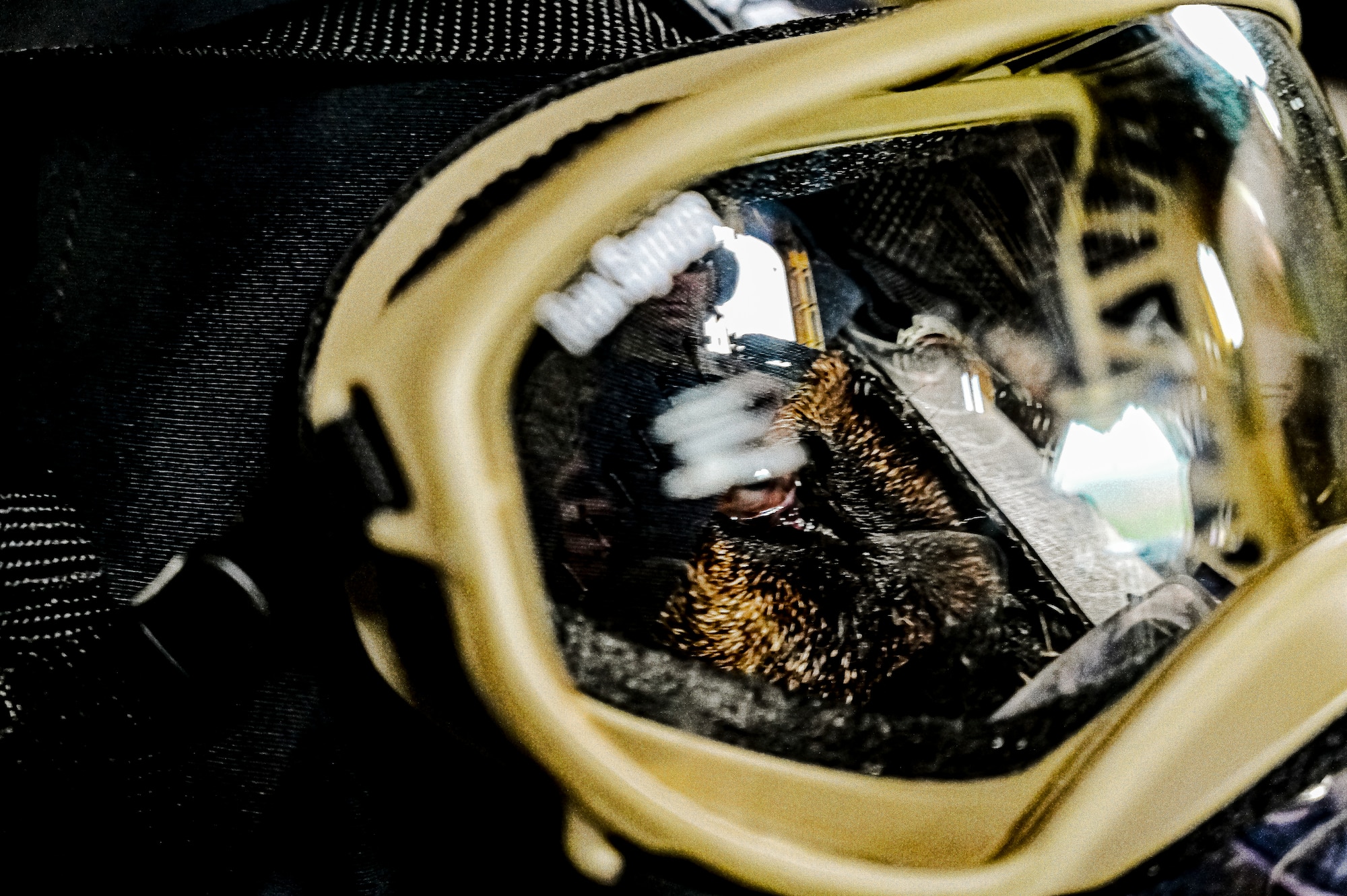 A Military Working Dog assigned to the 87th Security Forces Squadron prepares to fly on a CH-53E assigned to Marine Aircraft Group 49 at Joint Base McGuire-Dix-Lakehurst, N.J. on Oct. 16, 2022. Defenders with 87th SFS K-9 section took part in a joint training with Marines to familiarize the Military Working Dogs with the transportation by helicopter. This skillset was developed for the qualification purposes of bomb detection in deployed environments, where certain terrain may only be accessible by air transportation.