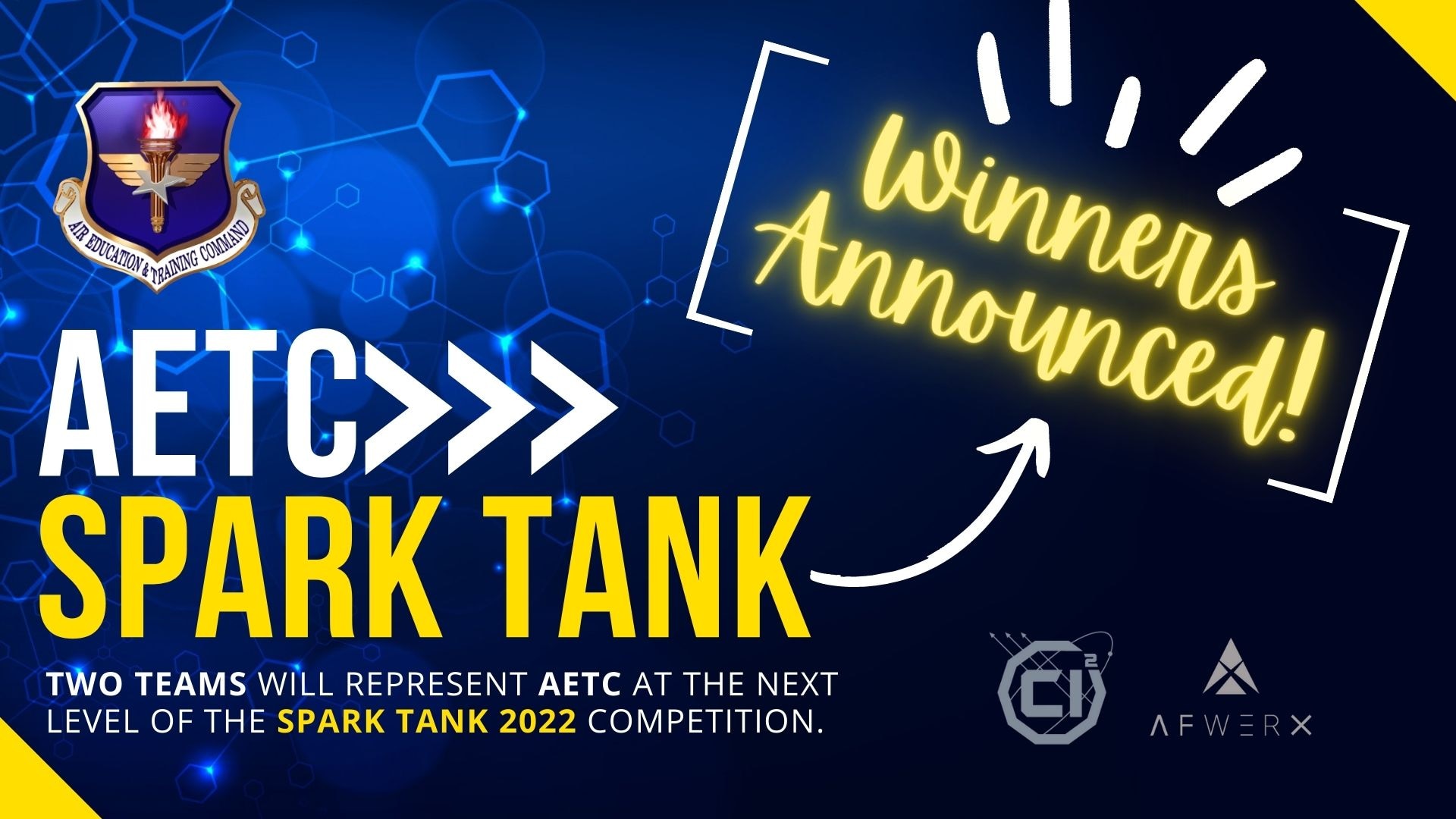 graphic announcing AETC's Spark Tank winners selection