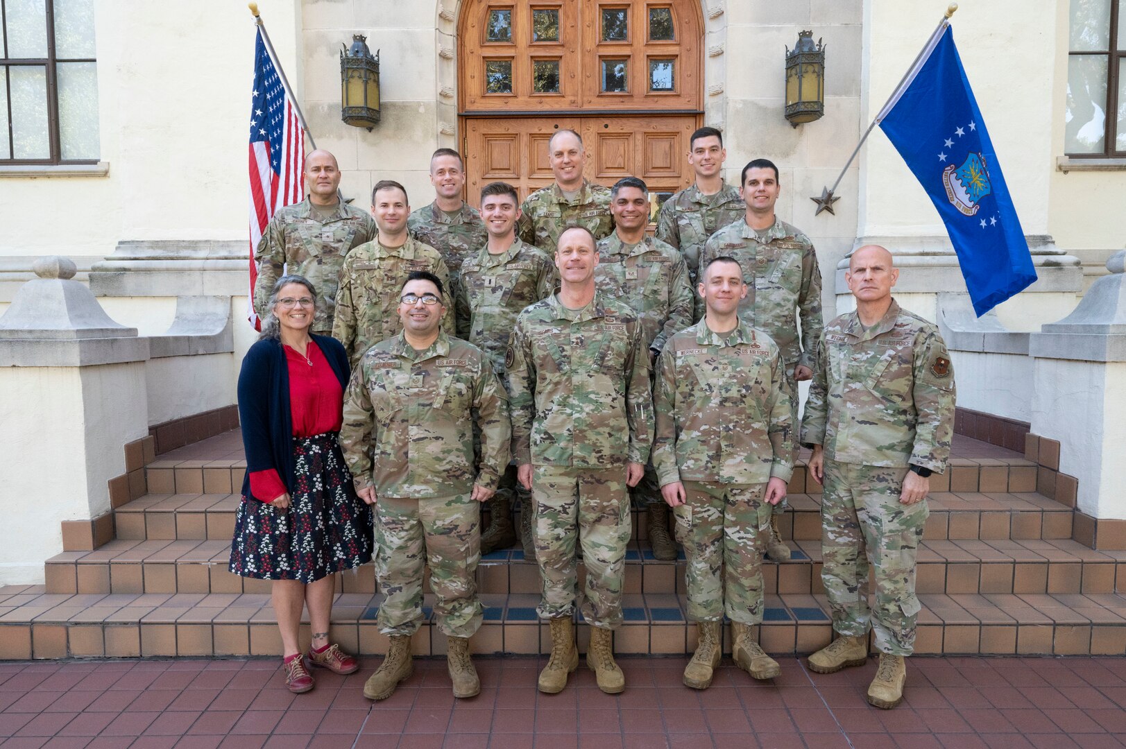 Airmen from across Air Education and Training Command stand alongside headquarters AETC leaders, after participating in the 2023 AETC Spark Tank selection panel at Joint Base San Antonio-Randolph, Texas, Oct. 19, 2022