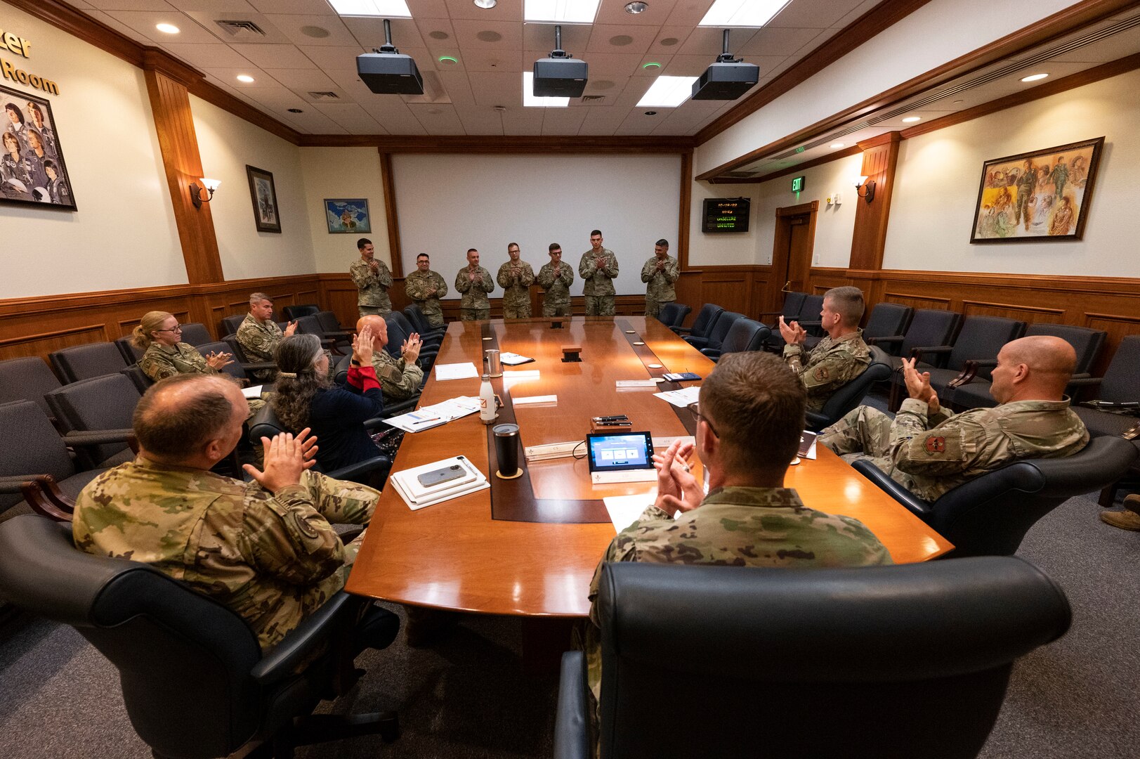 Air Education and Training Command leaders provide feedback to participants of the 2023 AETC Spark Tank selection panel at Joint Base San Antonio-Randolph, Texas, Oct. 19, 2022