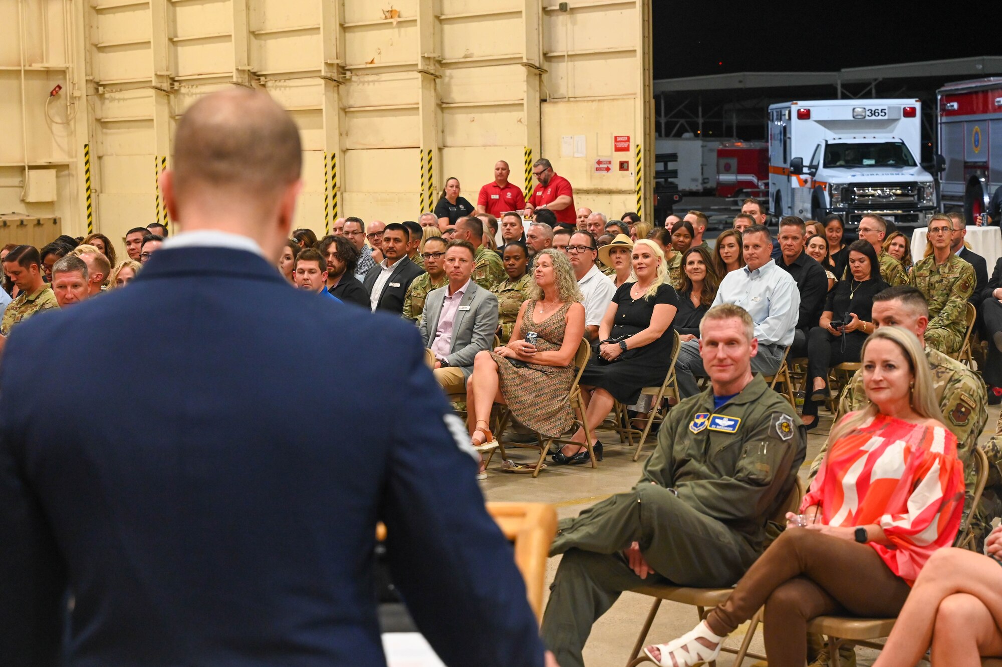 Airmen from the 56th Fighter Wing and honorary commander inductees attend an induction ceremony, Oct. 14, 2022, at Luke Air Force Base, Arizona.