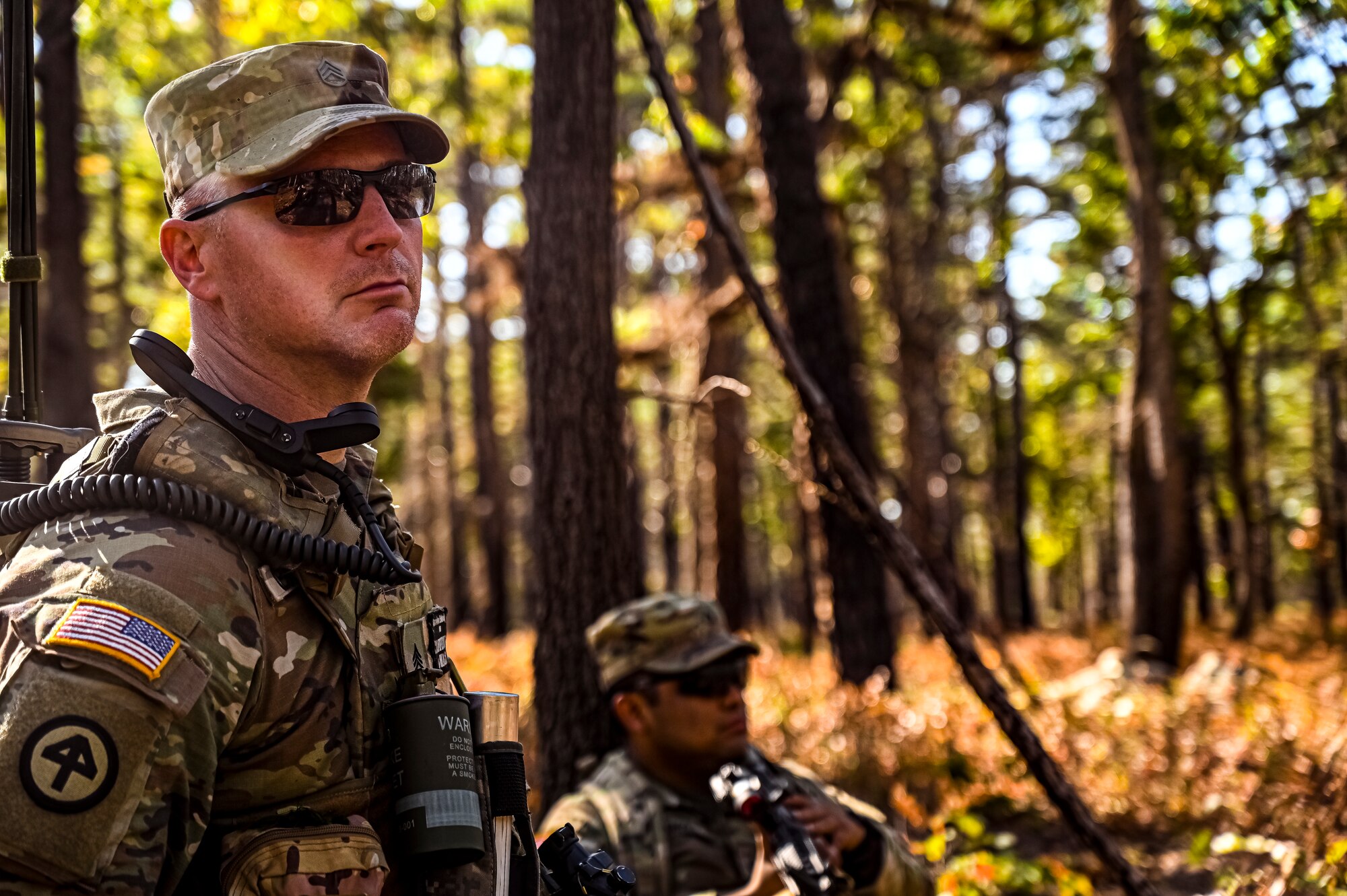 U.S. Army Soldiers assigned to the 113th Infantry Regiment conduct a platoon attack drill at Joint Base McGuire-Dix-Lakehurst, N.J. on Oct. 15, 2022. During the drill the platoon lead squad locates and suppresses the enemy, establishes supporting fire, and assaults the enemy position using fire and maneuver. The platoon destroys or causes the enemy to withdraw and conducts consolidation and reorganization thereafter. Once the platoon conducts action on enemy contact, the squad or section in contact reacts to contact by immediately returning well-aimed fire on known enemy positions. Dismounted Soldiers assume the nearest covered positions available and the element in contact attempts to achieve suppressive fires. Once achieved, the element leader notifies the platoon leader of the action.